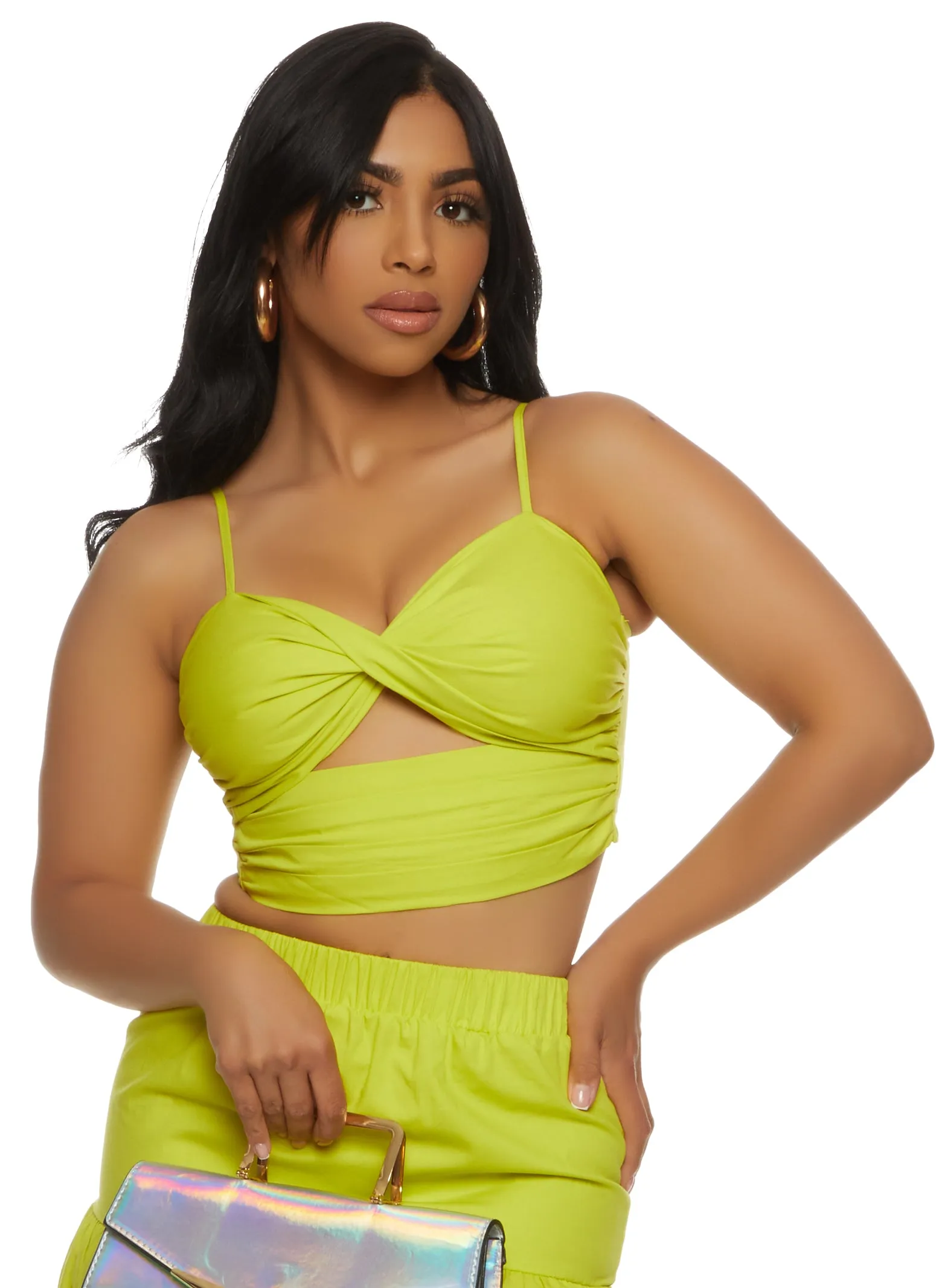 Poplin Twist Front Cut Out Crop Top sold by Rainbow