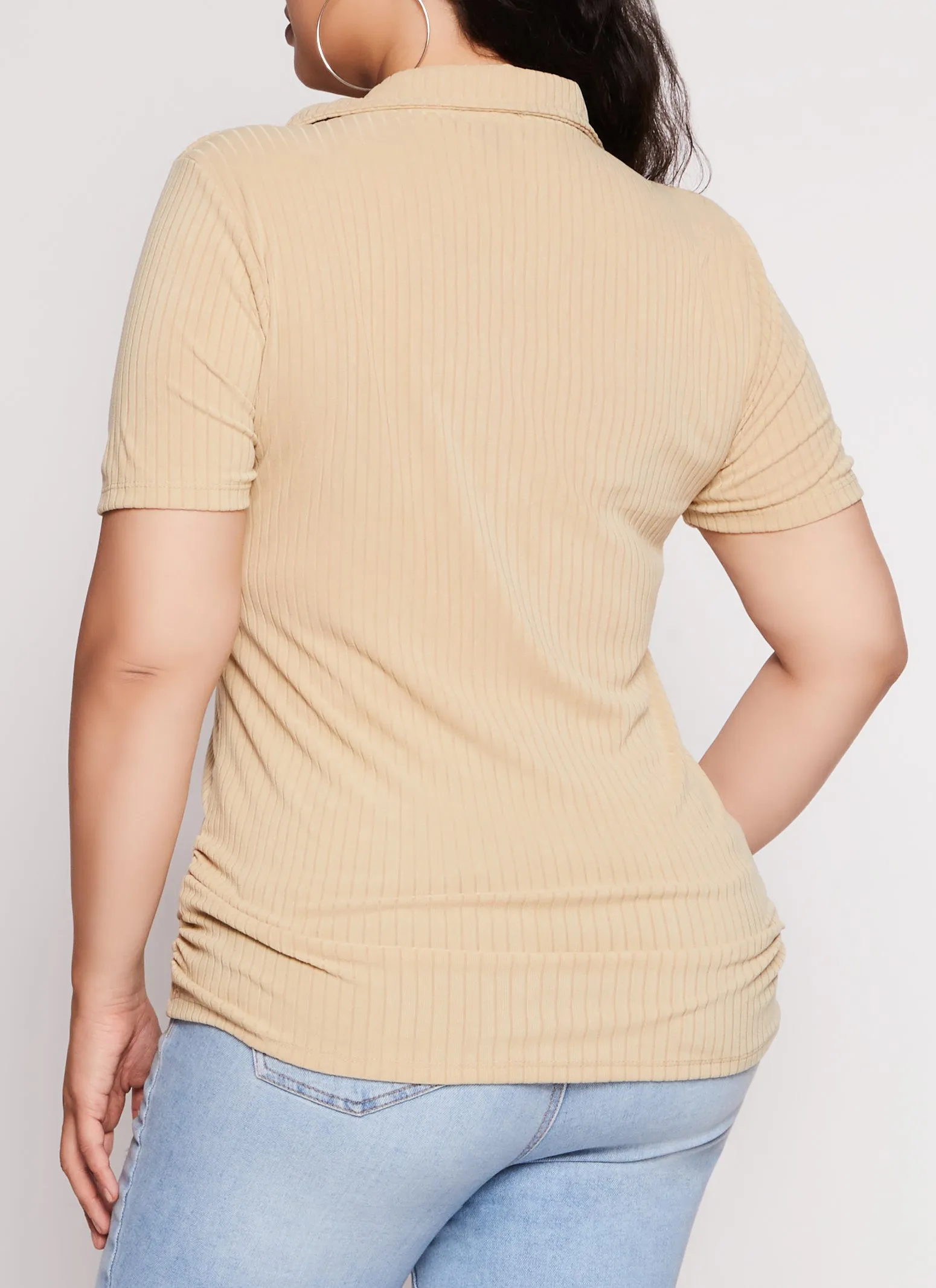 Plus Size Ruched Half Zip Polo Shirt sold by Rainbow product image thumbnail 3