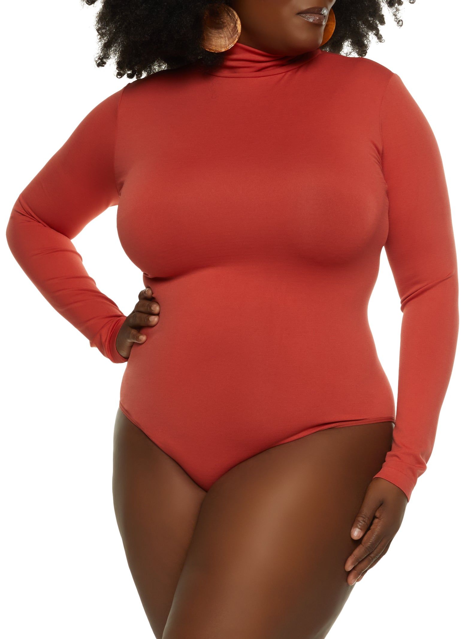Plus Size Seamless Mock Neck Long Sleeve Bodysuit sold by Rainbow