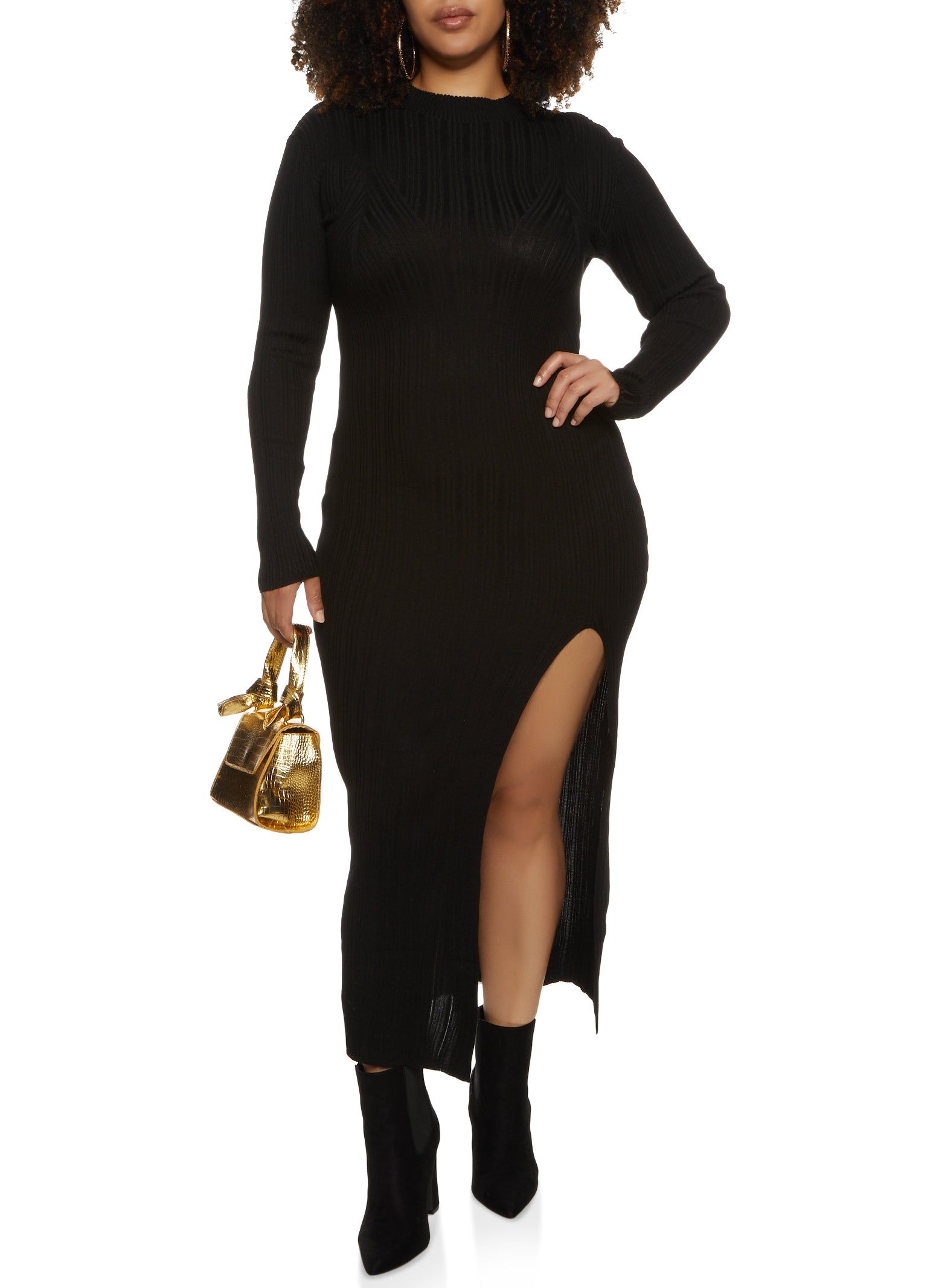 Plus Size Ribbed Knit Side Slit Maxi Dress sold by Rainbow