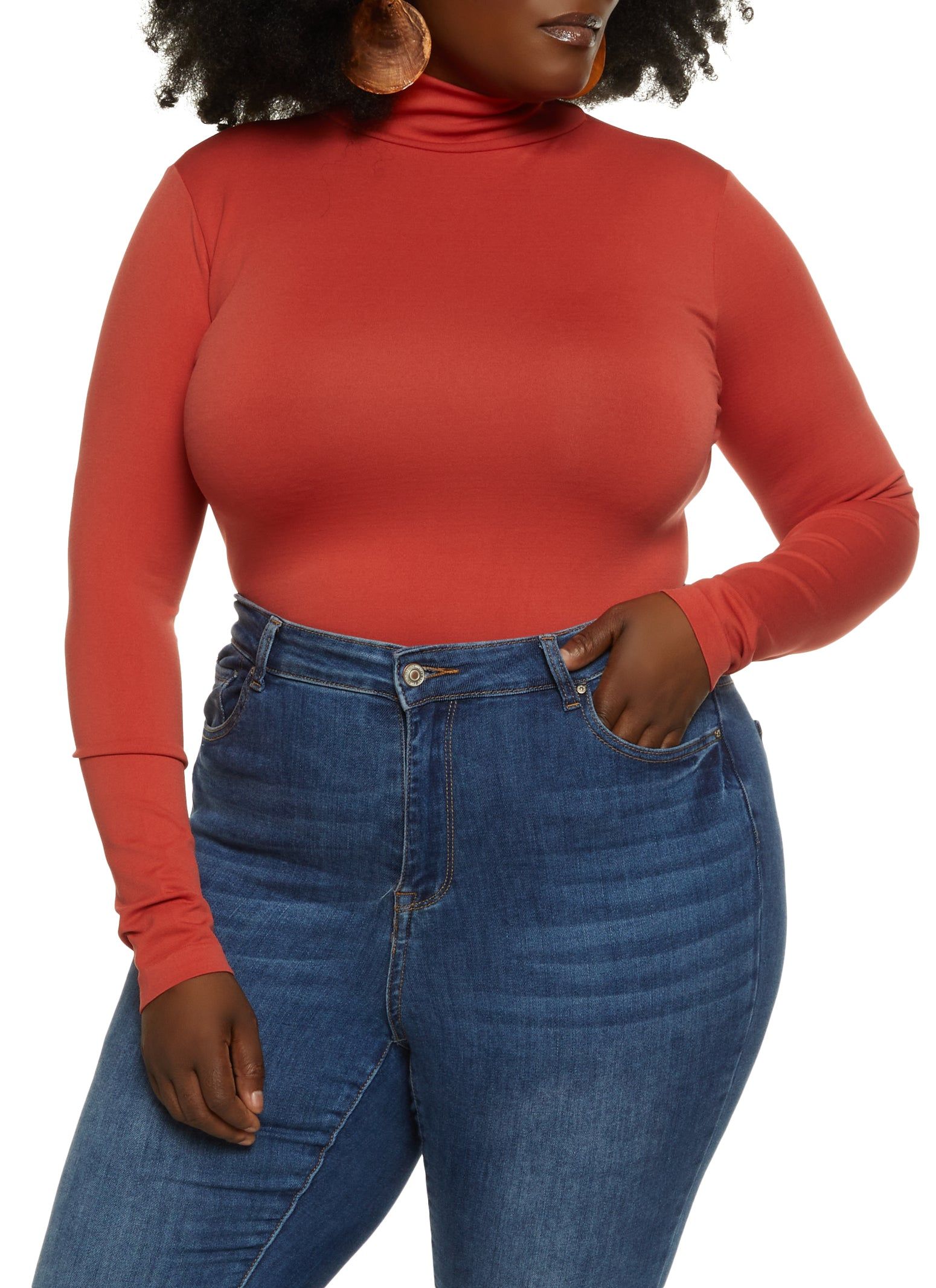 Plus Size Seamless Mock Neck Long Sleeve Bodysuit sold by Rainbow product image thumbnail 2