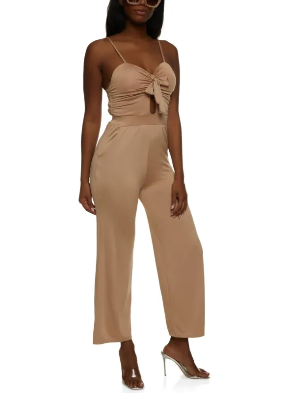 Tie Front Keyhole Wide Leg Jumpsuit sold by Rainbow