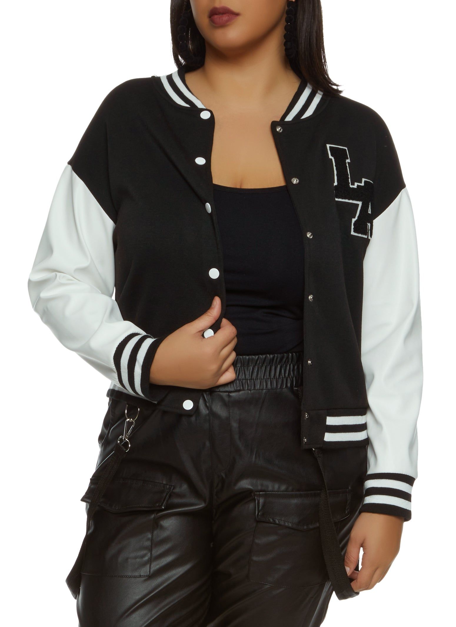 Plus Size Color Block Patch Varsity Jacket sold by Rainbow