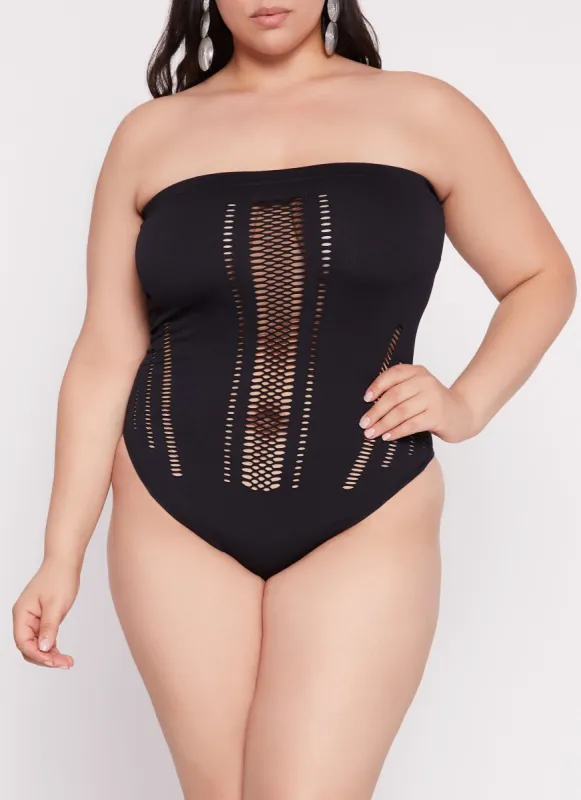 Plus Size Seamless Cut Out Strapless Bodysuit sold by Rainbow
