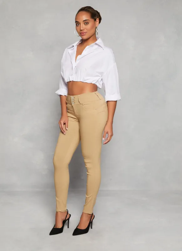 Triple Button High Waist Skinny Leg Pants sold by Rainbow