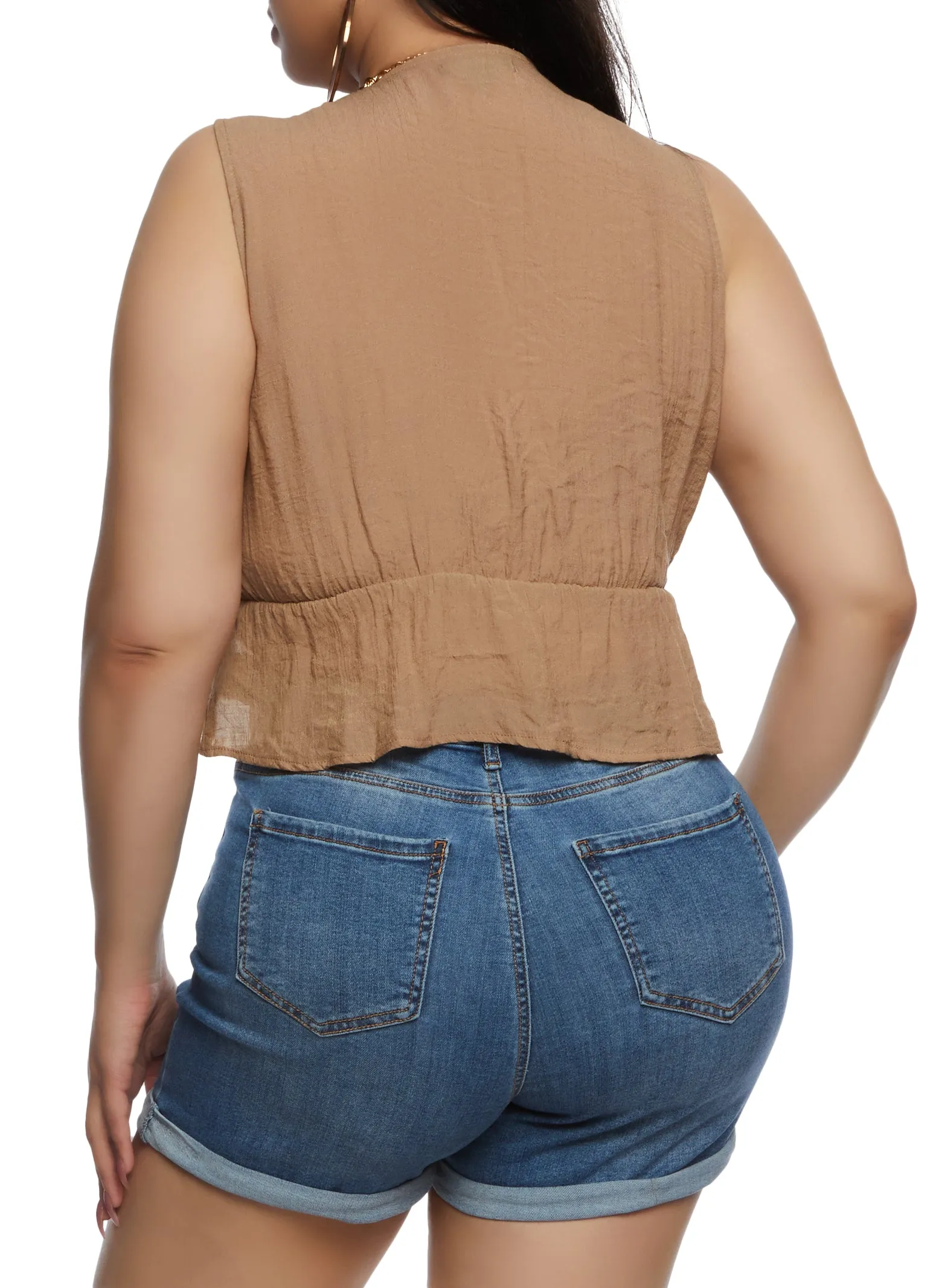 Plus Size Gauze Knit Ruffled Tie Front Crop Top sold by Rainbow product image thumbnail 3