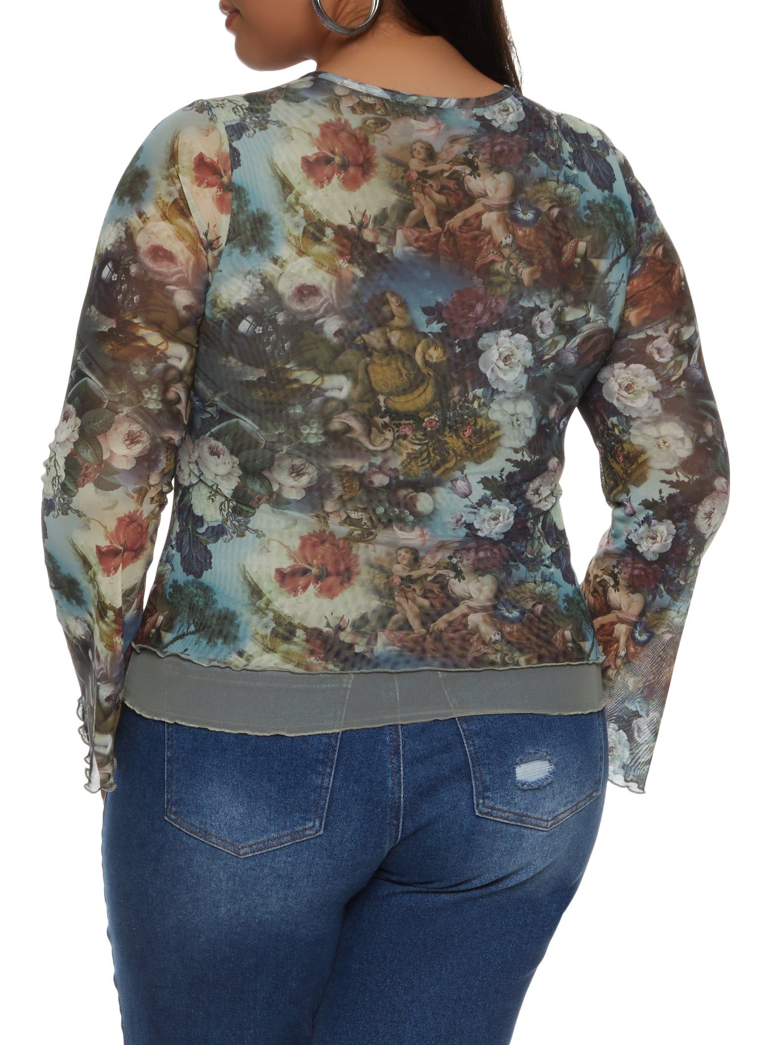 Plus Size Mesh Printed Long Sleeve Top sold by Rainbow product image thumbnail 2