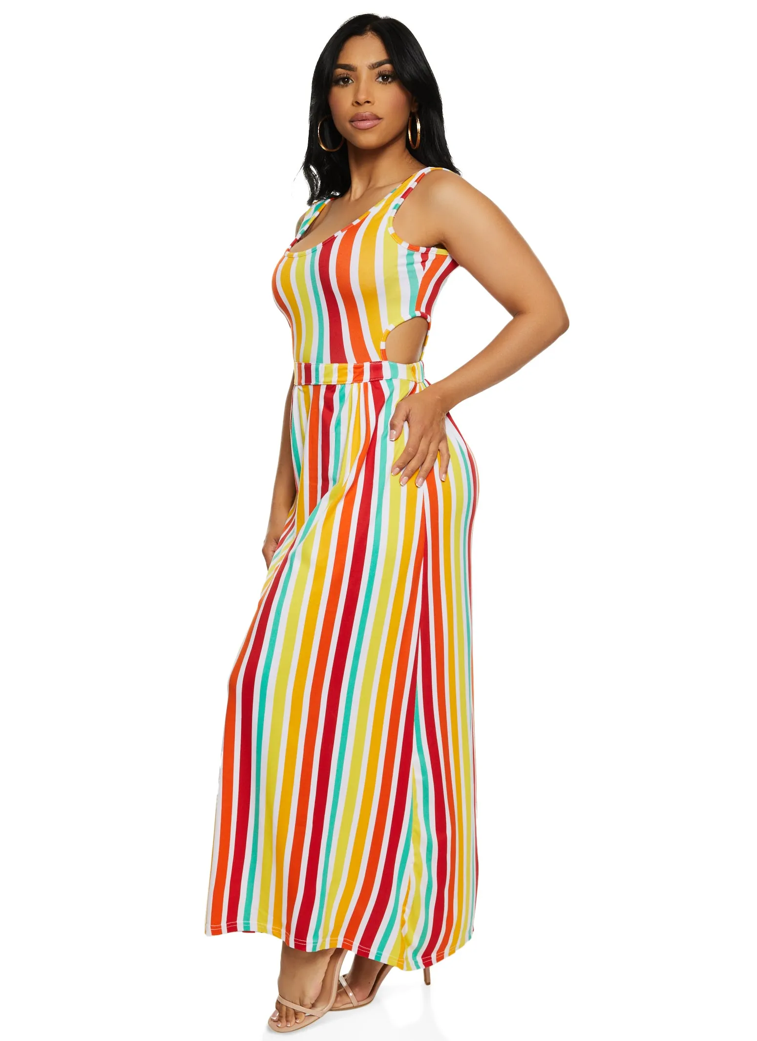 Cut Out Rainbow Striped Maxi Dress sold by Rainbow