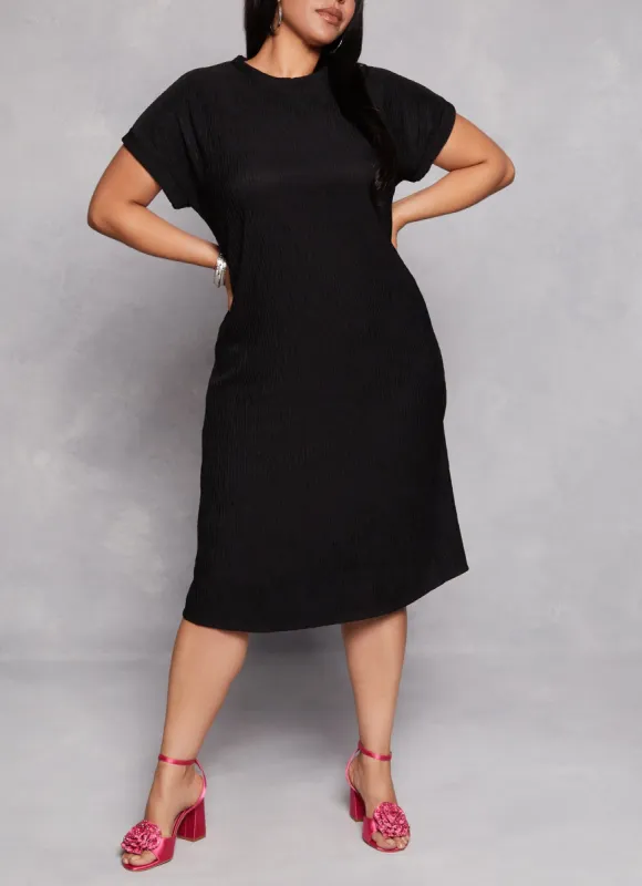 Plus Size Textured Fixed Cuff T Shirt Dress sold by Rainbow