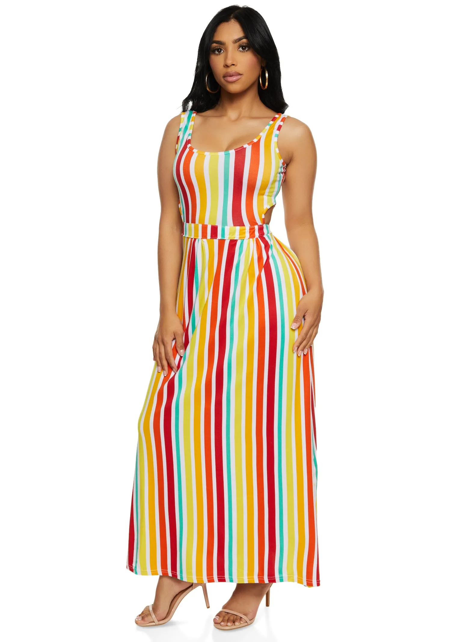 Cut Out Rainbow Striped Maxi Dress sold by Rainbow product image thumbnail 2