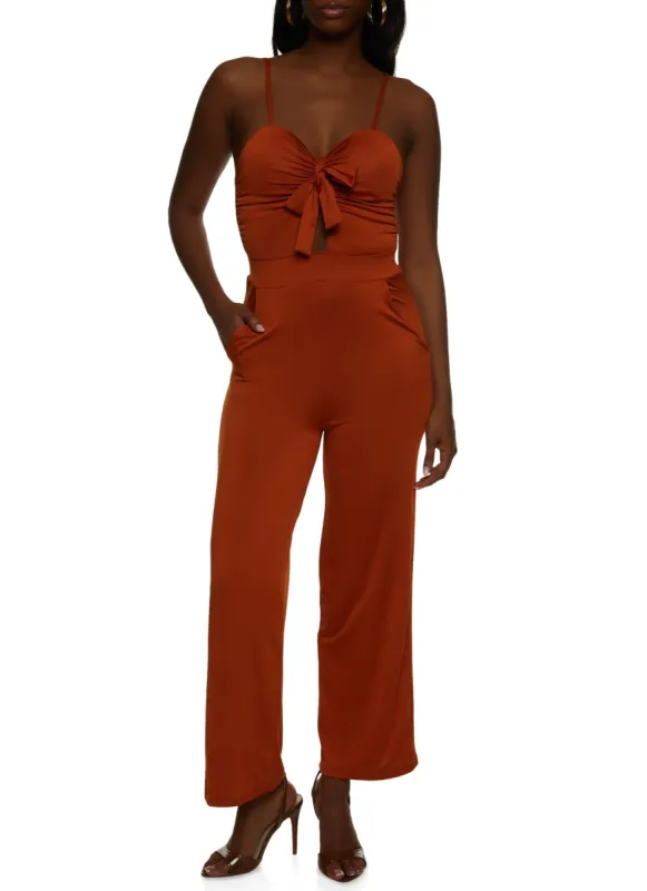 Tie Front Keyhole Wide Leg Jumpsuit sold by Rainbow