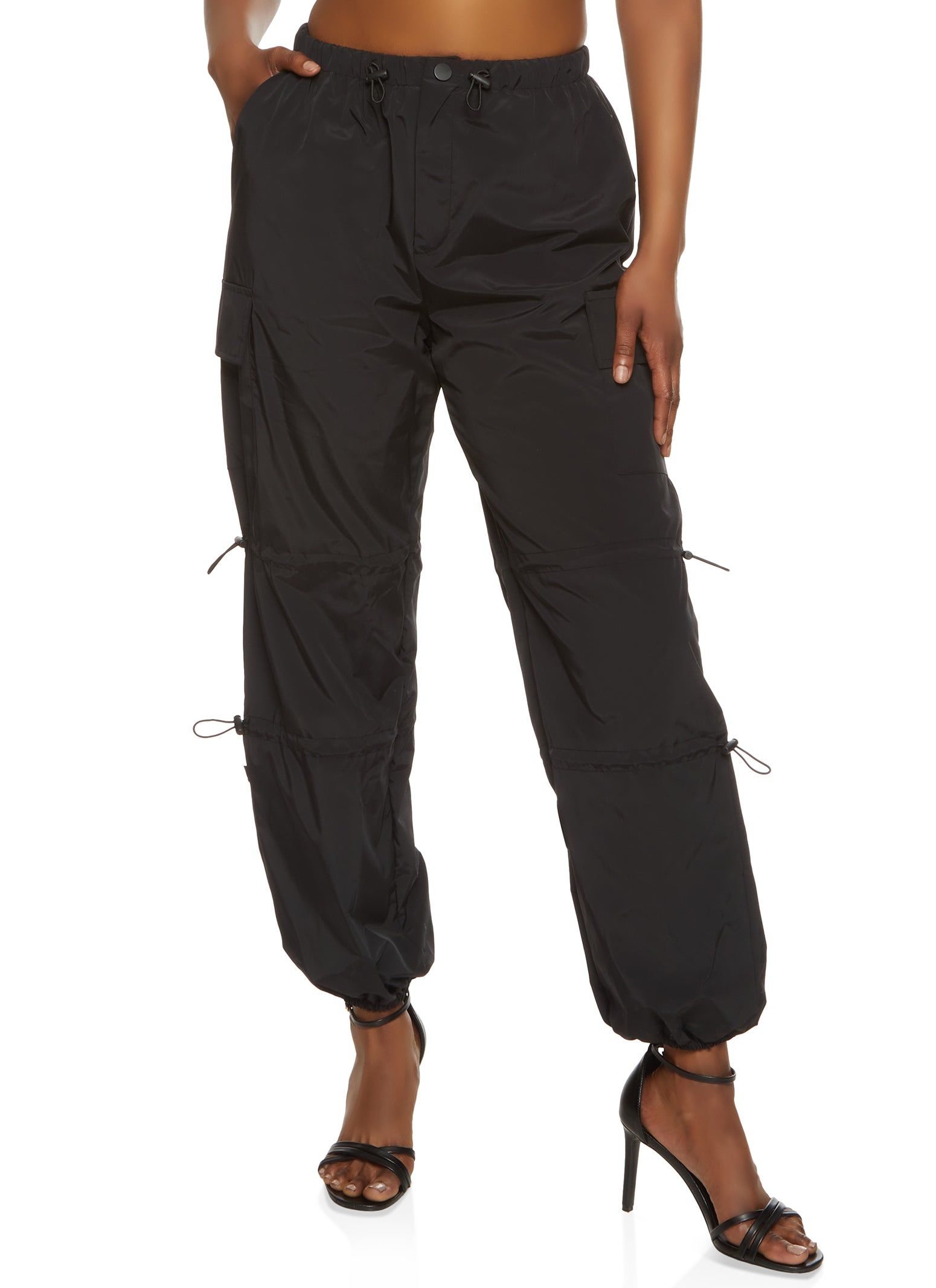 Nylon Toggle Drawstring Detail Cargo Pants sold by Rainbow