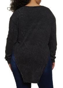 Plus Size Notch Neck Hanky Hem Tee sold by Rainbow