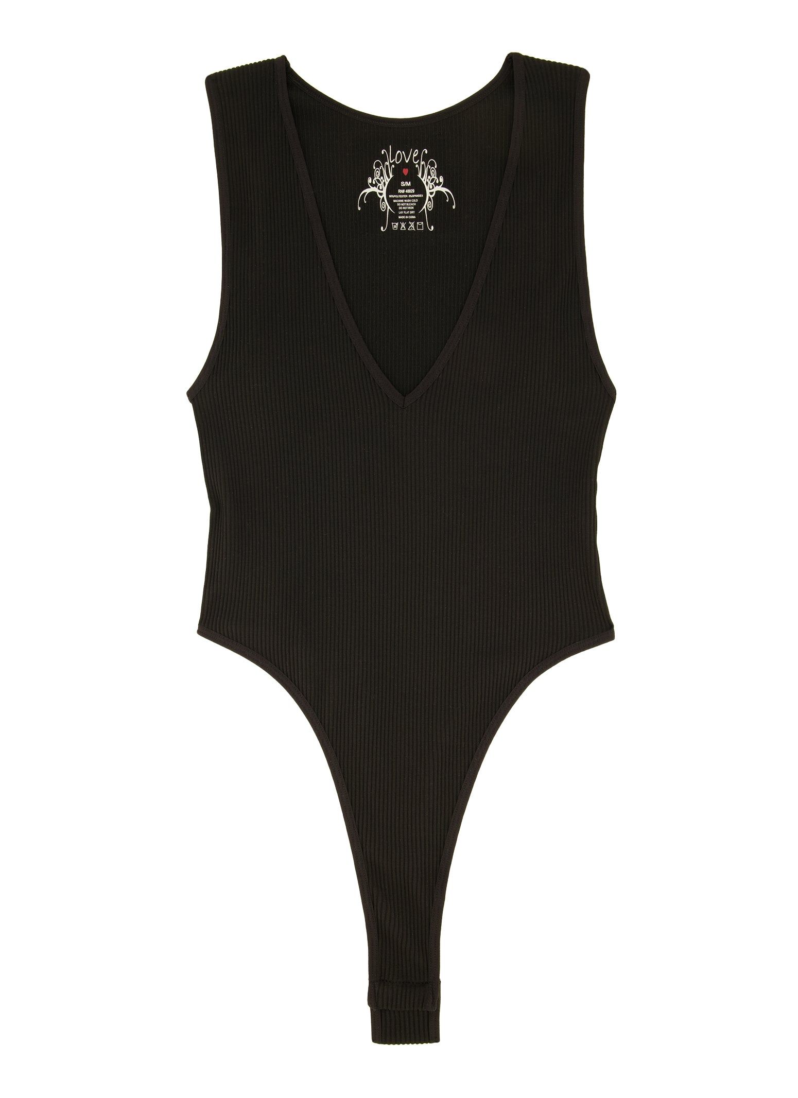 Ribbed Knit High Cut V Neck Bodysuit sold by Rainbow product image thumbnail 3