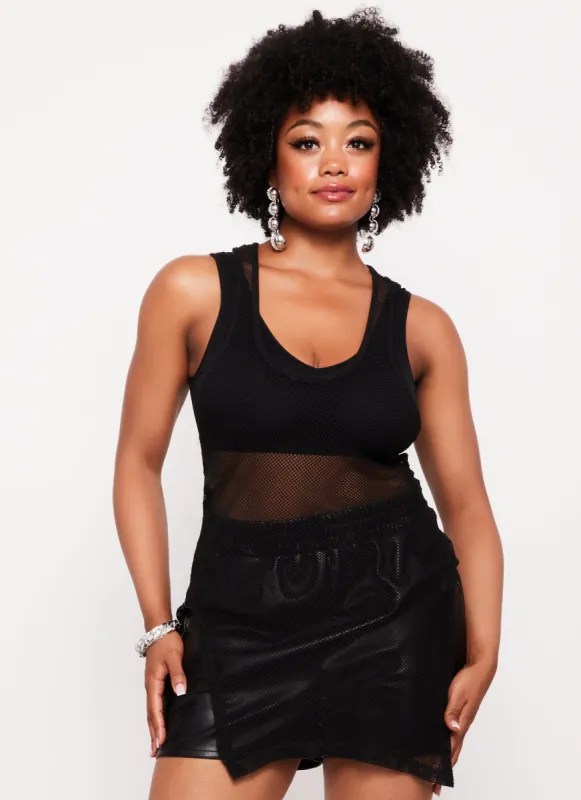 Plus Size Fishnet Side Slit Tank Top sold by Rainbow