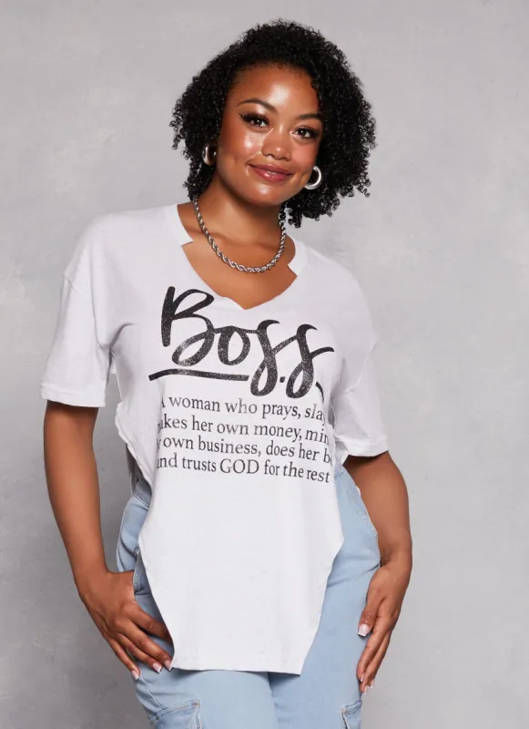 Plus Size Boss Glitter Hanky Hem Graphic Tee sold by Rainbow
