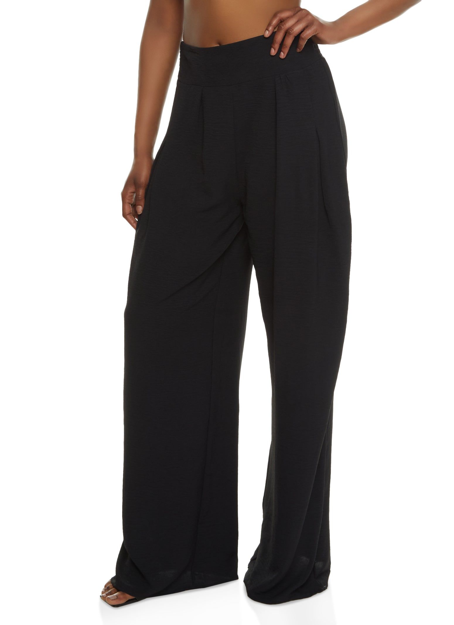 Crepe Knit Smocked Detail Wide Leg Pants sold by Rainbow