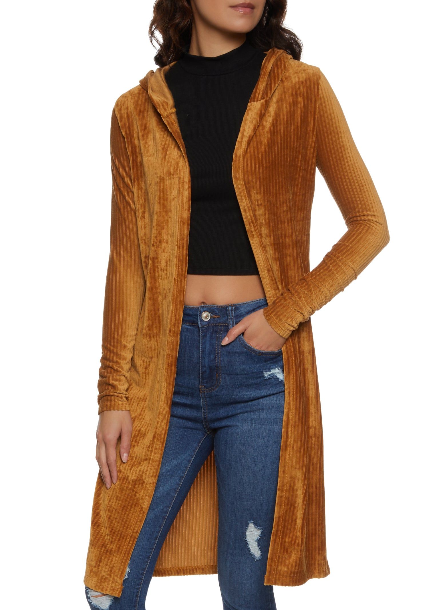 Ribbed Velour Long Sleeve Duster sold by Rainbow