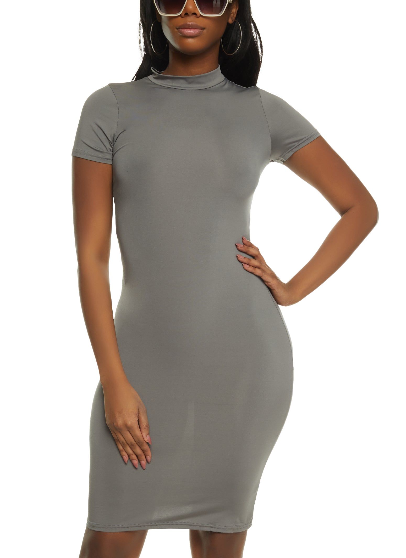 Short Sleeve Mock Neck Mini Dress sold by Rainbow