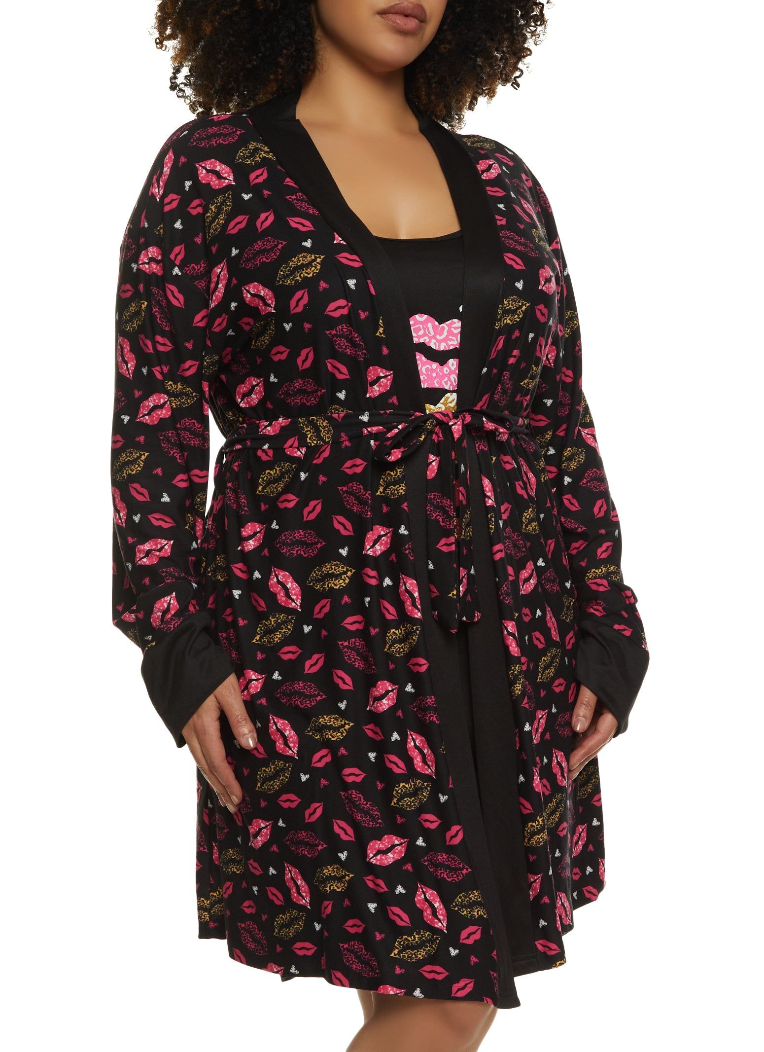 Plus Size Lip Graphic Print Nightgown with Robe sold by Rainbow