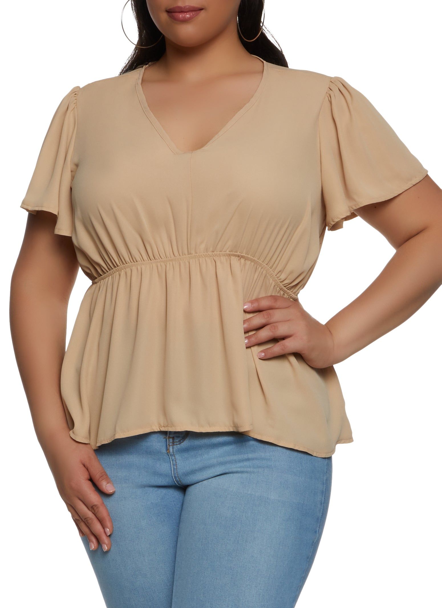 Plus Size V Neck Bell Sleeve Top sold by Rainbow