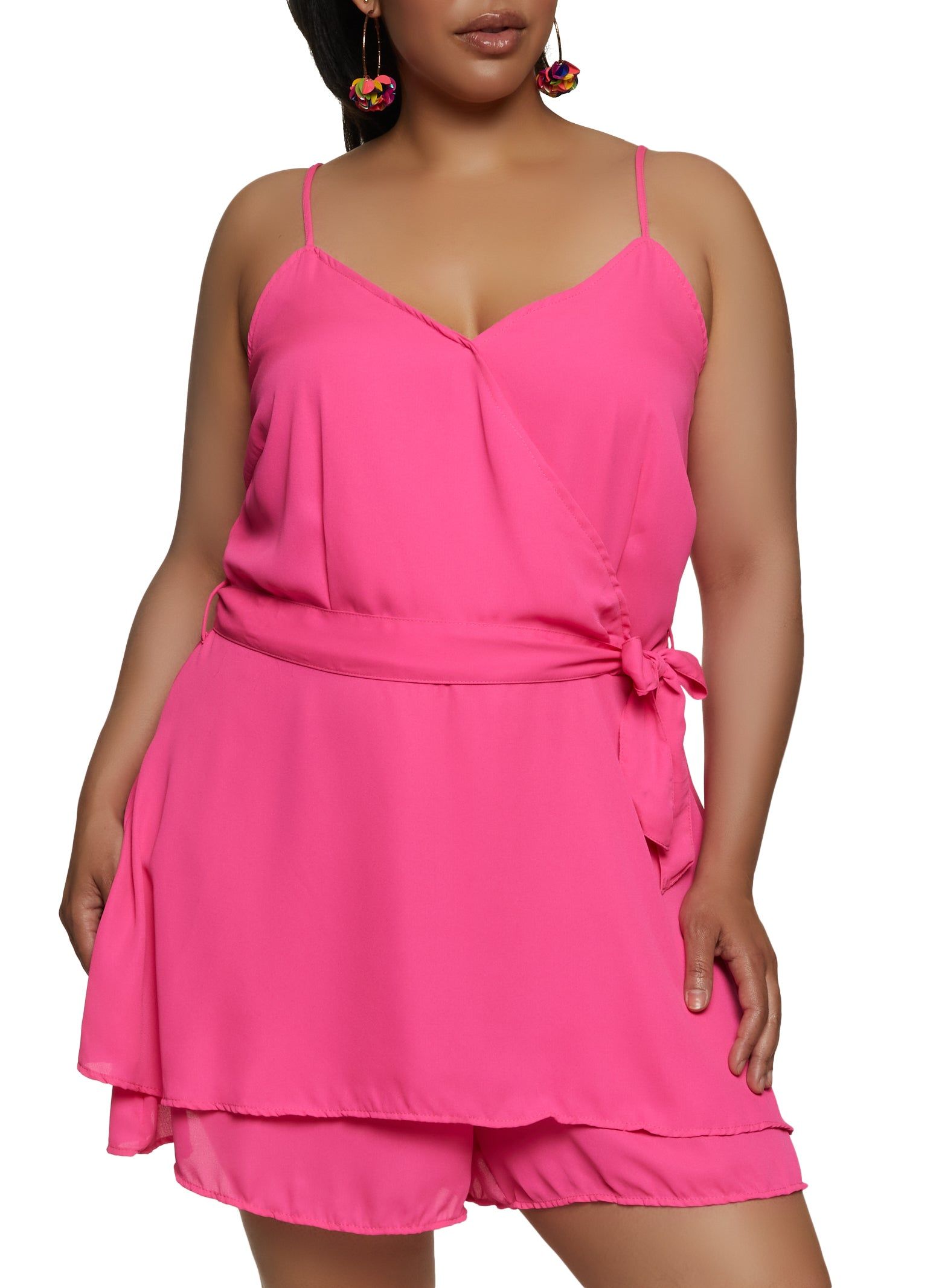 Plus Size Tie Waist Faux Wrap Romper sold by Rainbow