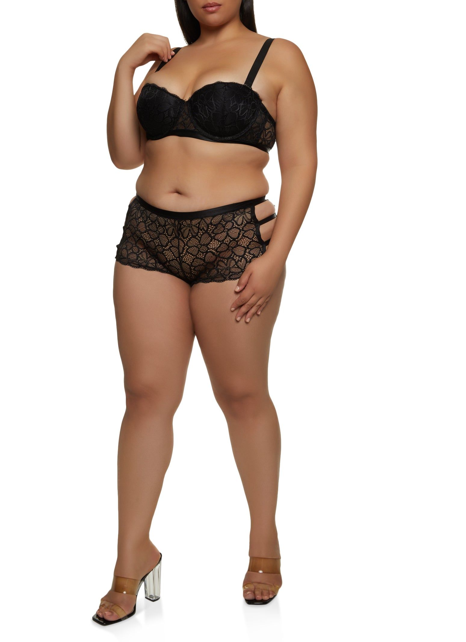 Plus Size Floral Print Scalloped Lace Balconette Bra | Converts to Strapless sold by Rainbow product image thumbnail 2