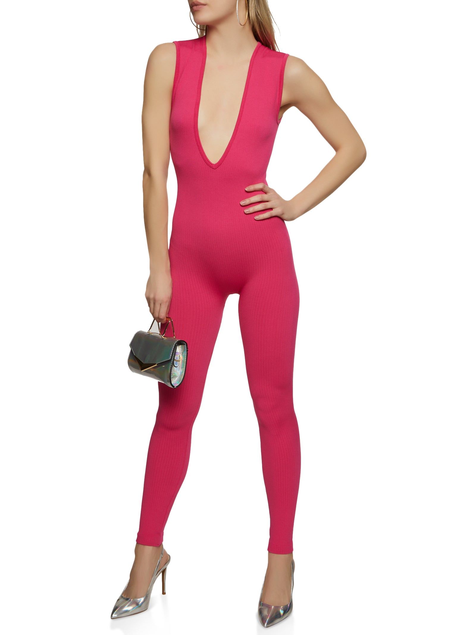 Sleeveless Plunge V Neck Catsuit sold by Rainbow