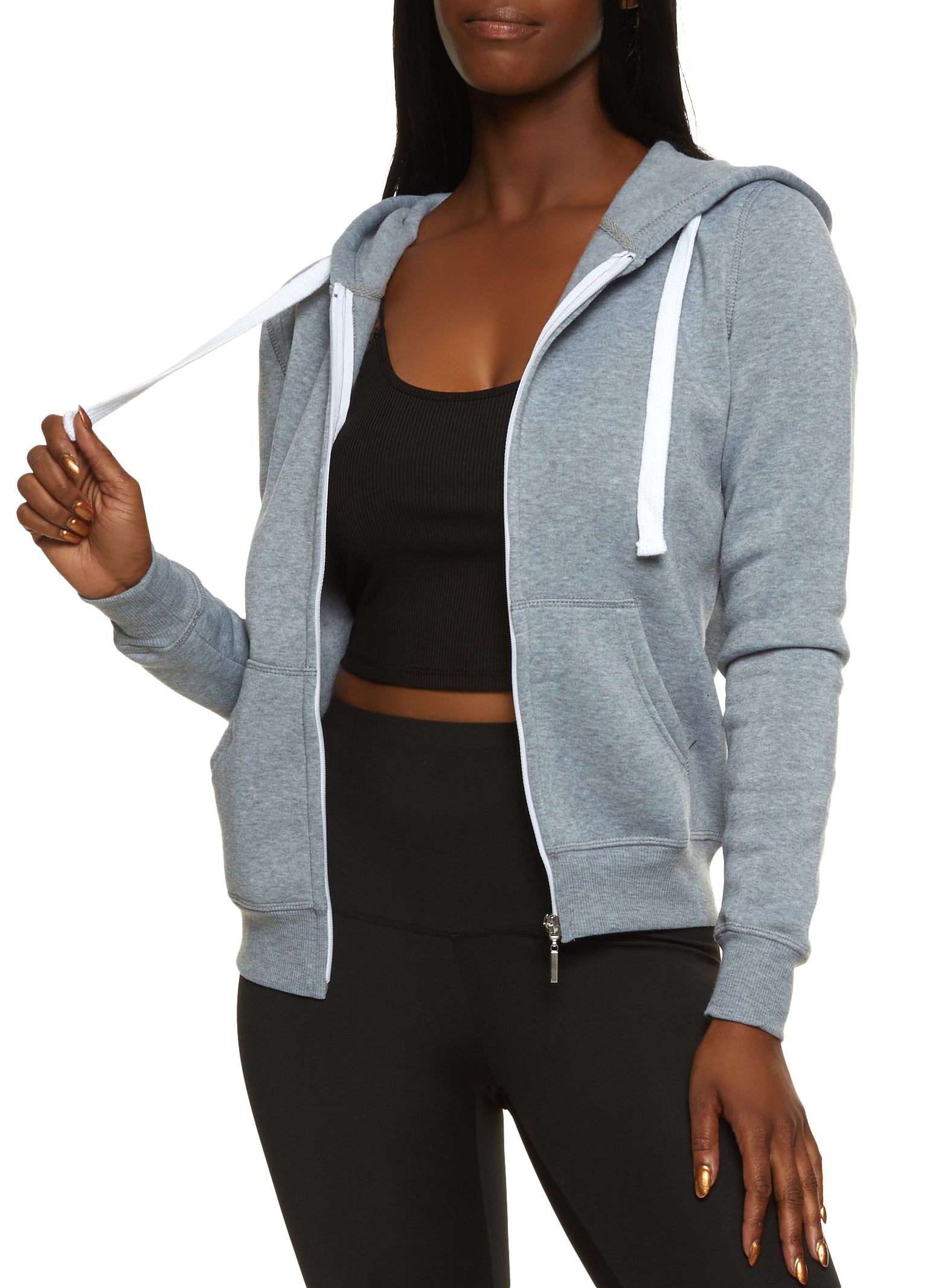 Solid Fleece Zip Front Hoodie sold by Rainbow