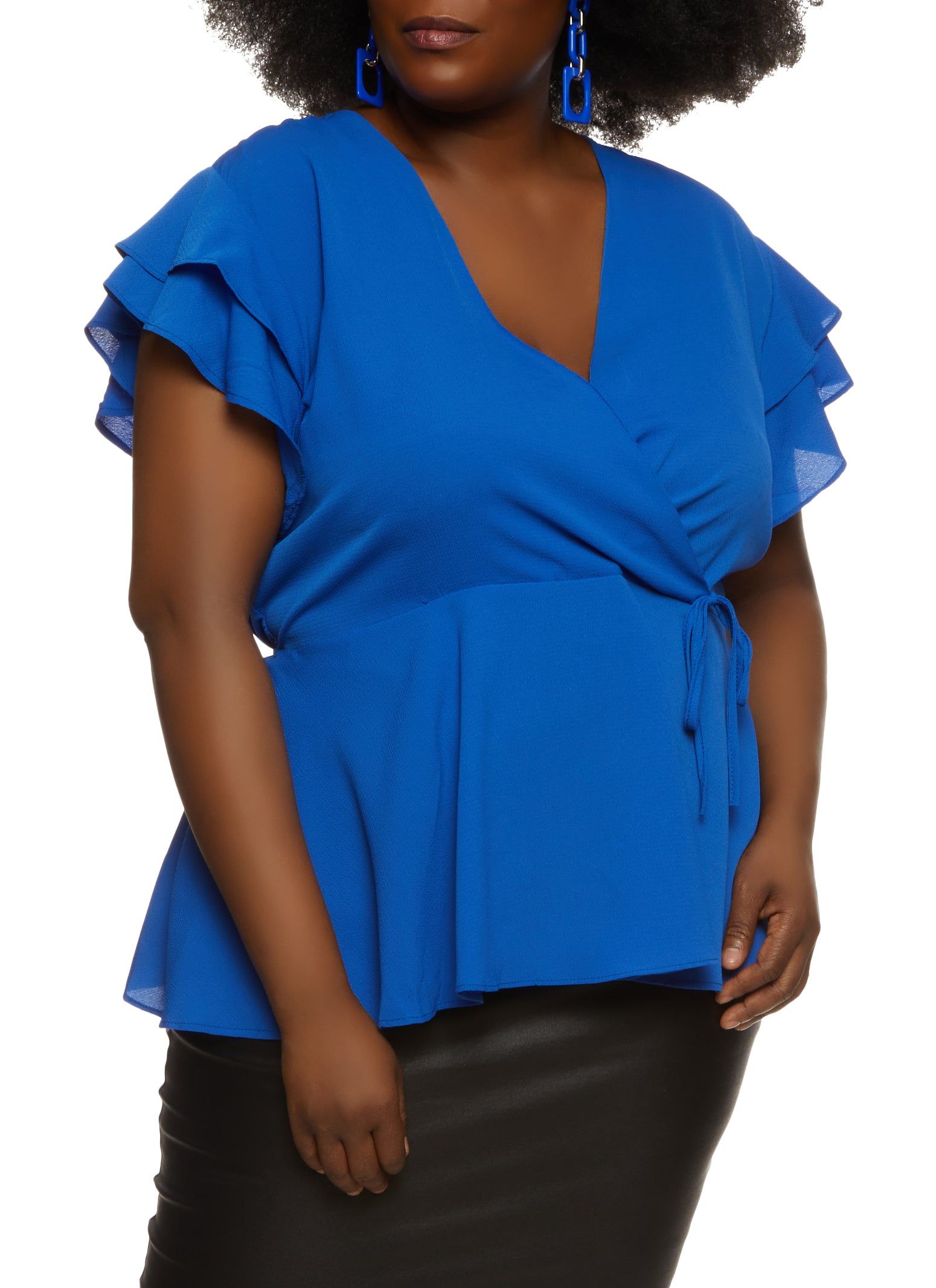 Plus Size Crepe Knit Faux Wrap Blouse sold by Rainbow