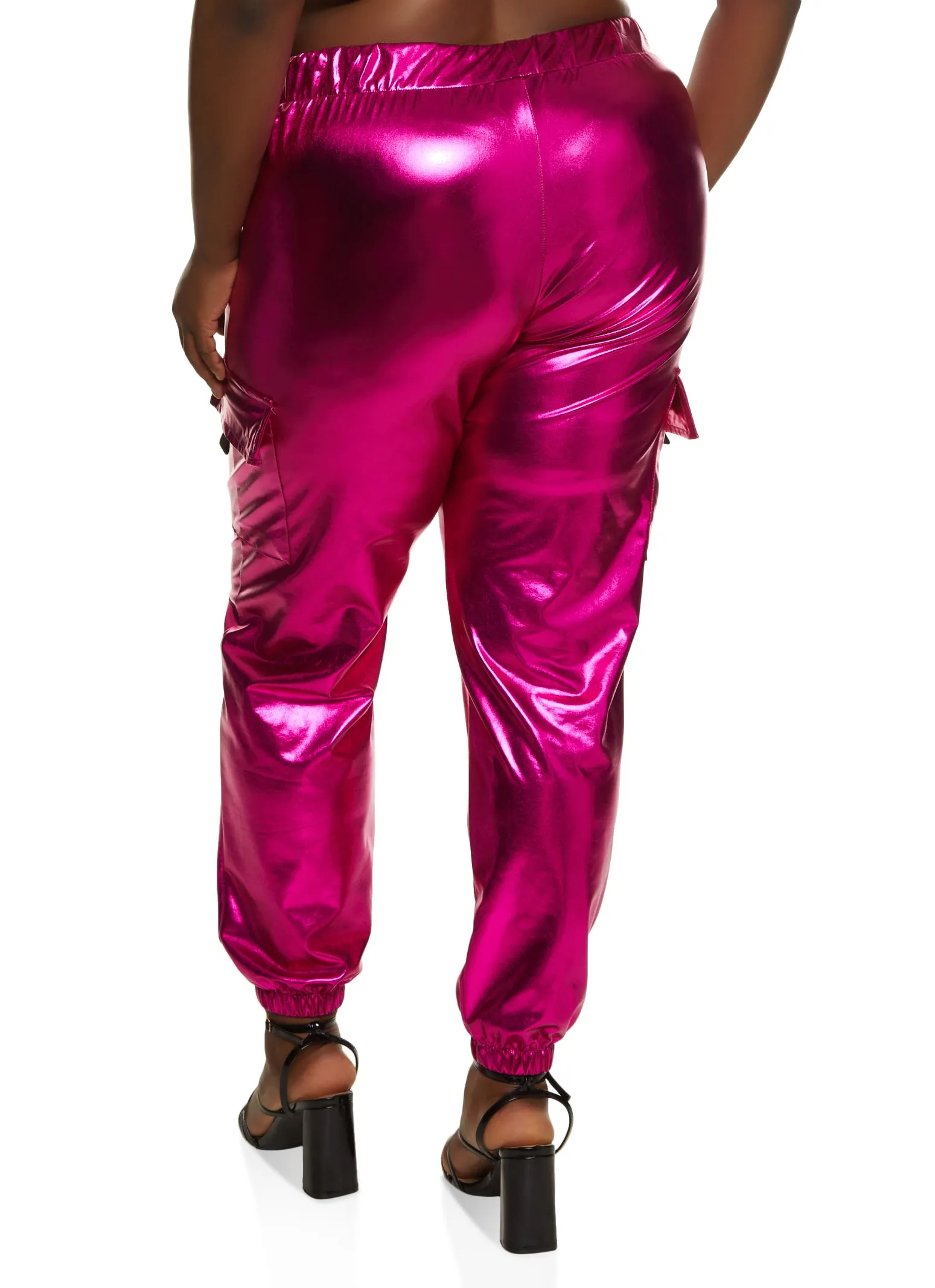 Plus Size Metallic Foil Drawstring Cargo Joggers sold by Rainbow product image thumbnail 3