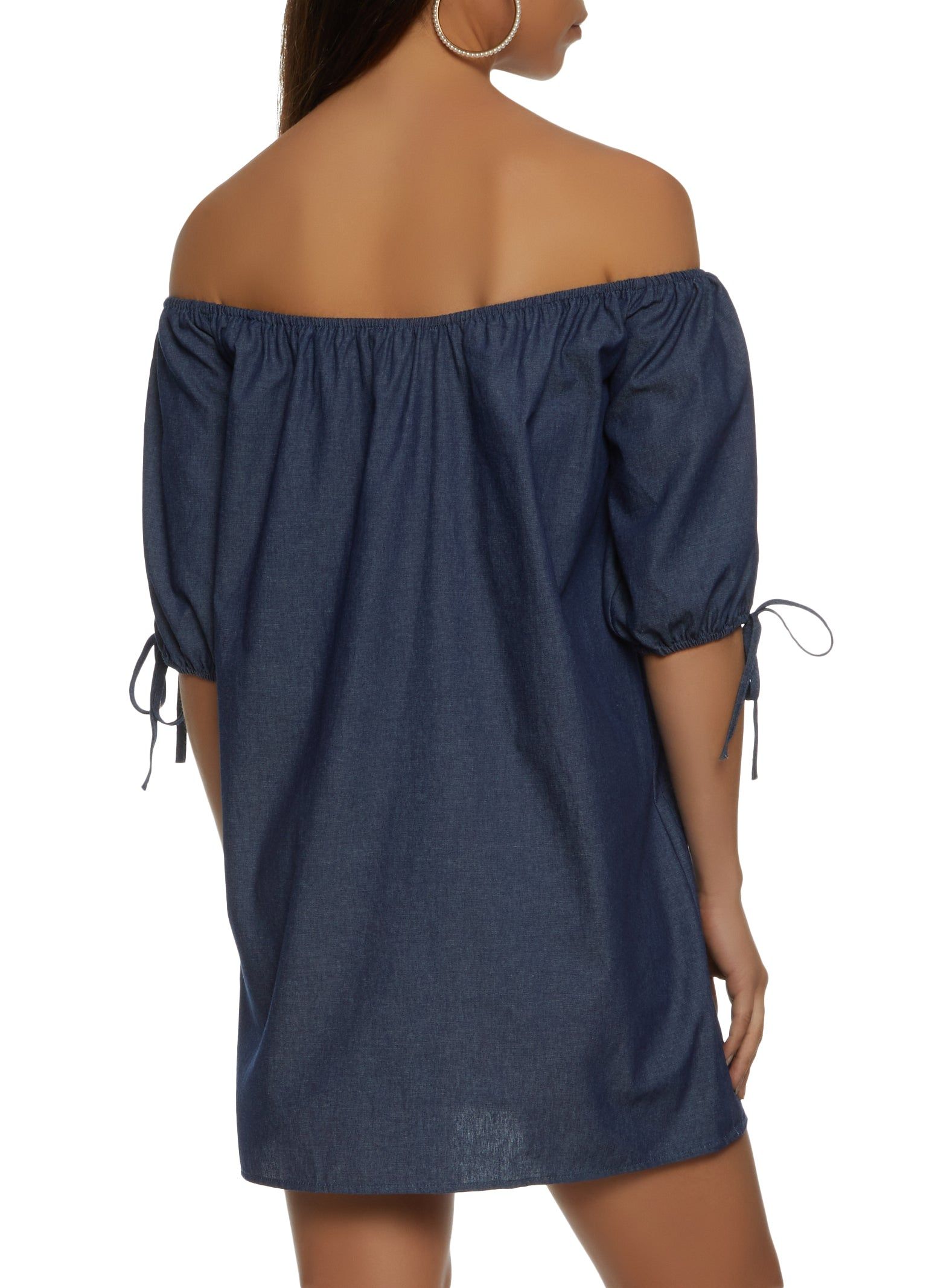 Denim Knit Off the Shoulder Shift Dress sold by Rainbow product image thumbnail 3