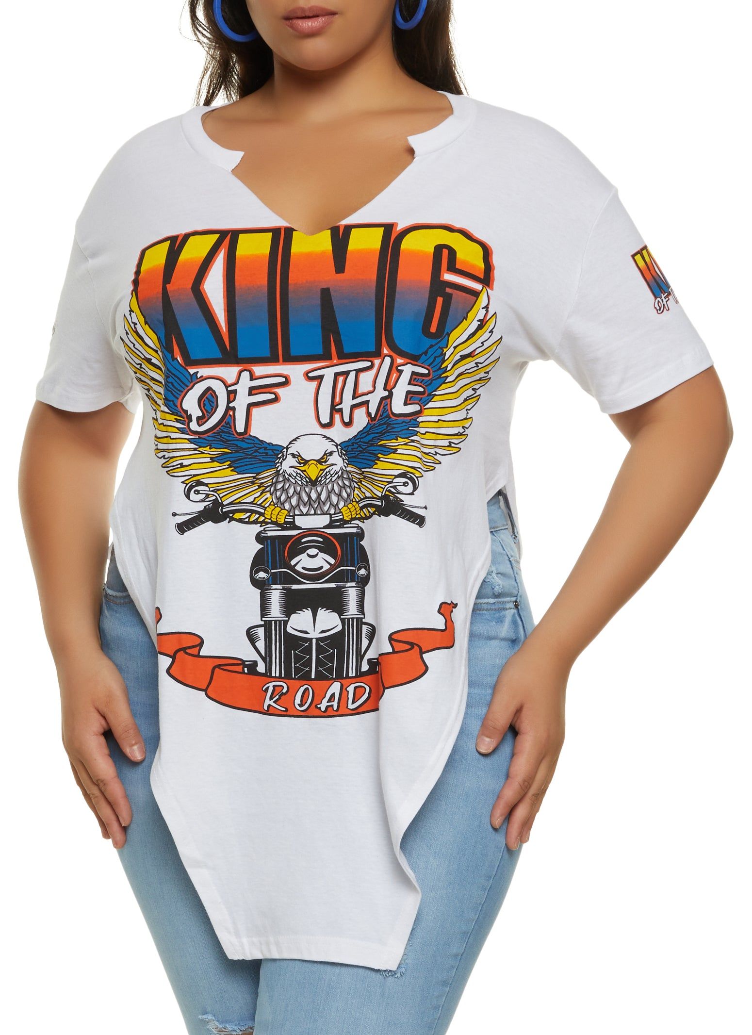 Plus Size King of The Road Hanky Hem Graphic Tee sold by Rainbow