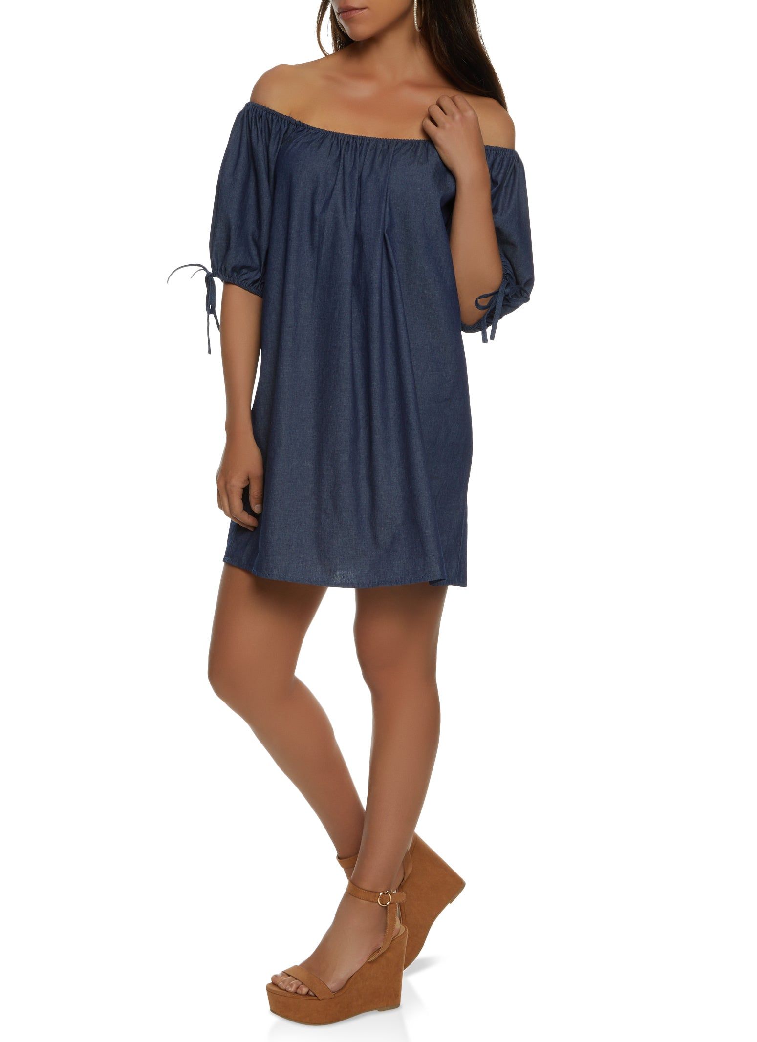 Denim Knit Off the Shoulder Shift Dress sold by Rainbow product image thumbnail 2