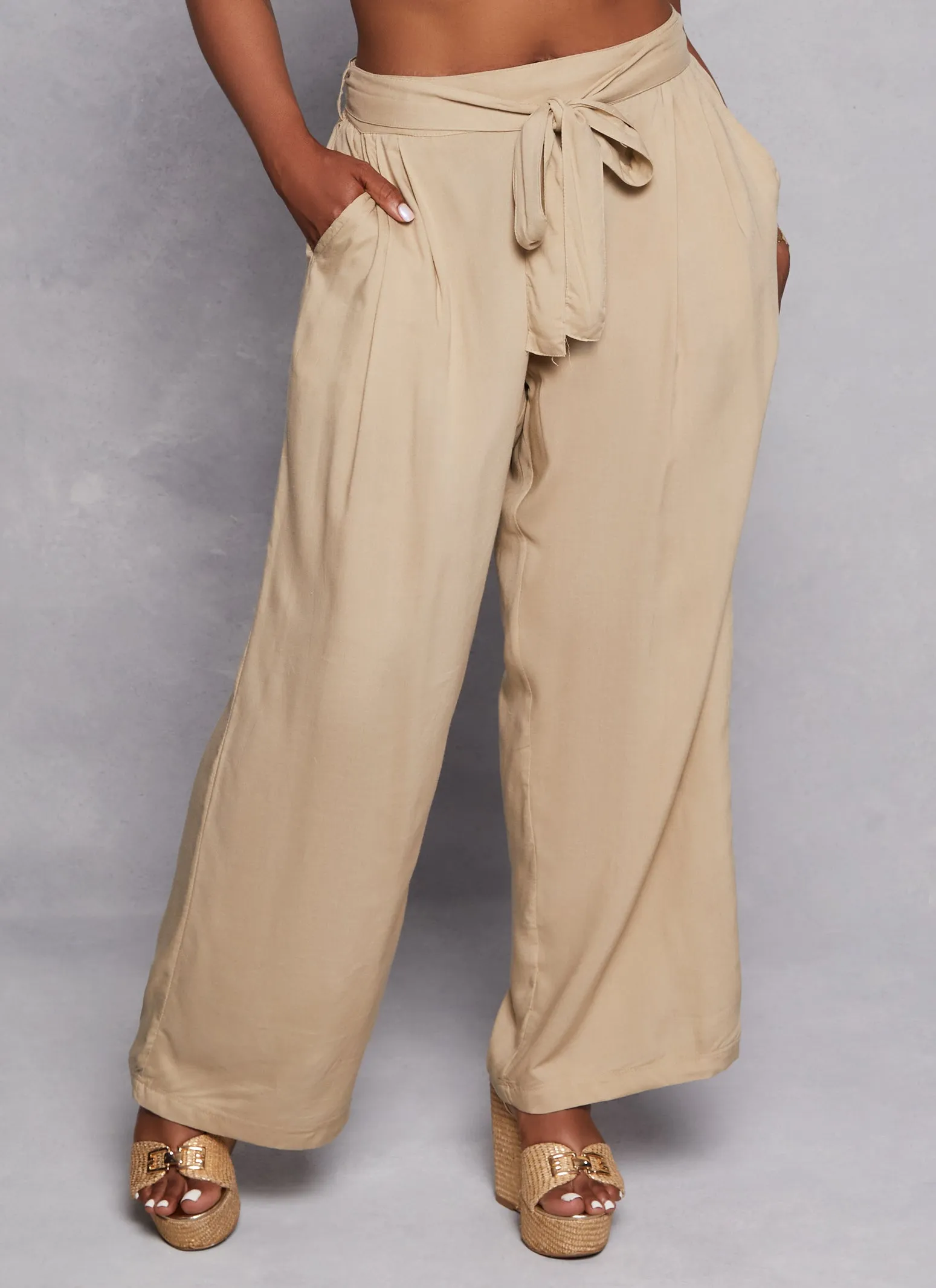 Plus Size Tie Waist Belted Palazzo Pants sold by Rainbow product image thumbnail 2