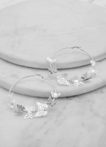 Metallic Butterfly Hoop Earrings sold by Rainbow