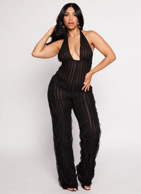 Ruffled Wide Leg Halter Jumpsuit sold by Rainbow