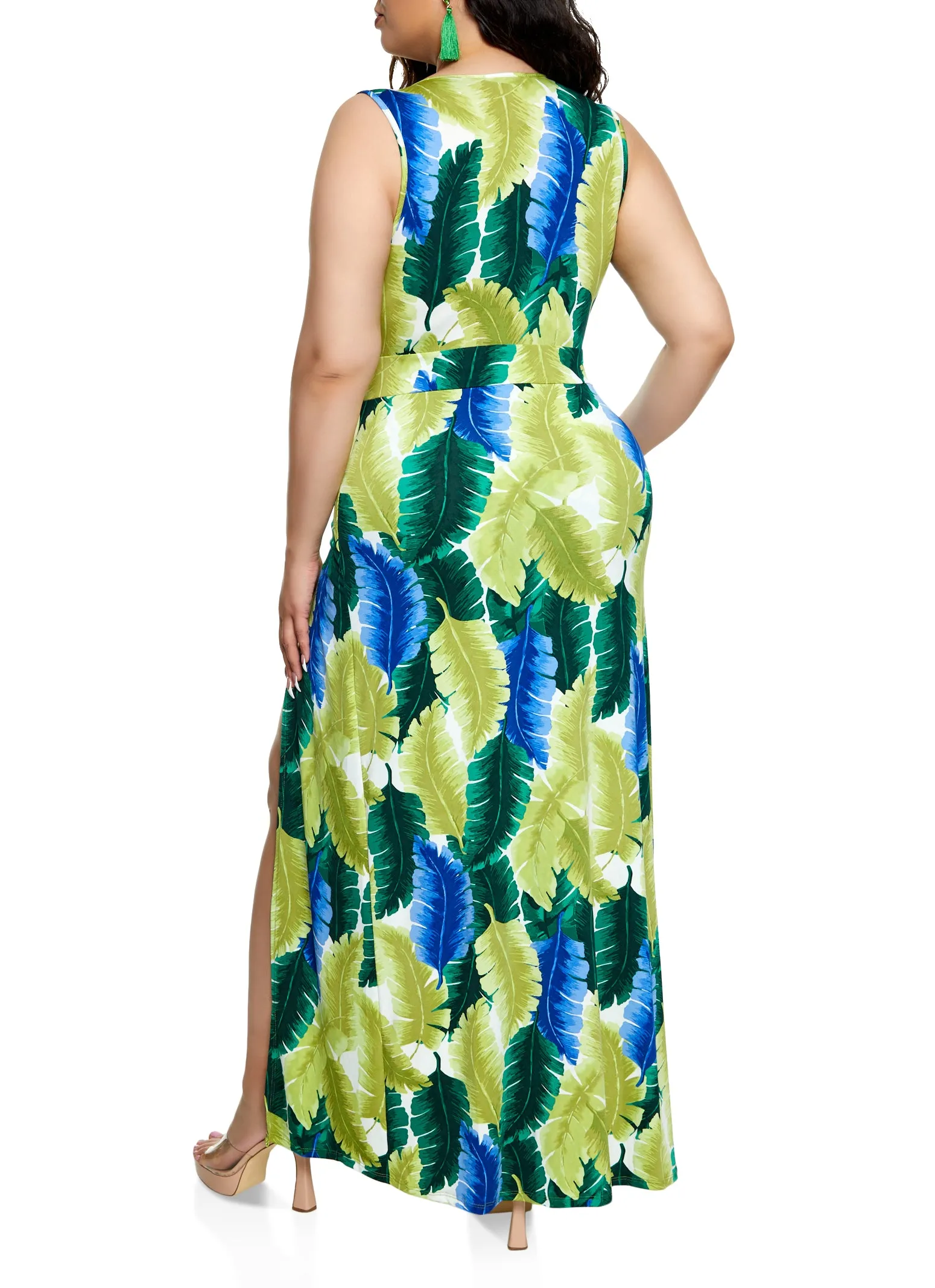 Plus Size Iris Leaf Print Caged V Neck Maxi Romper sold by Rainbow product image thumbnail 3
