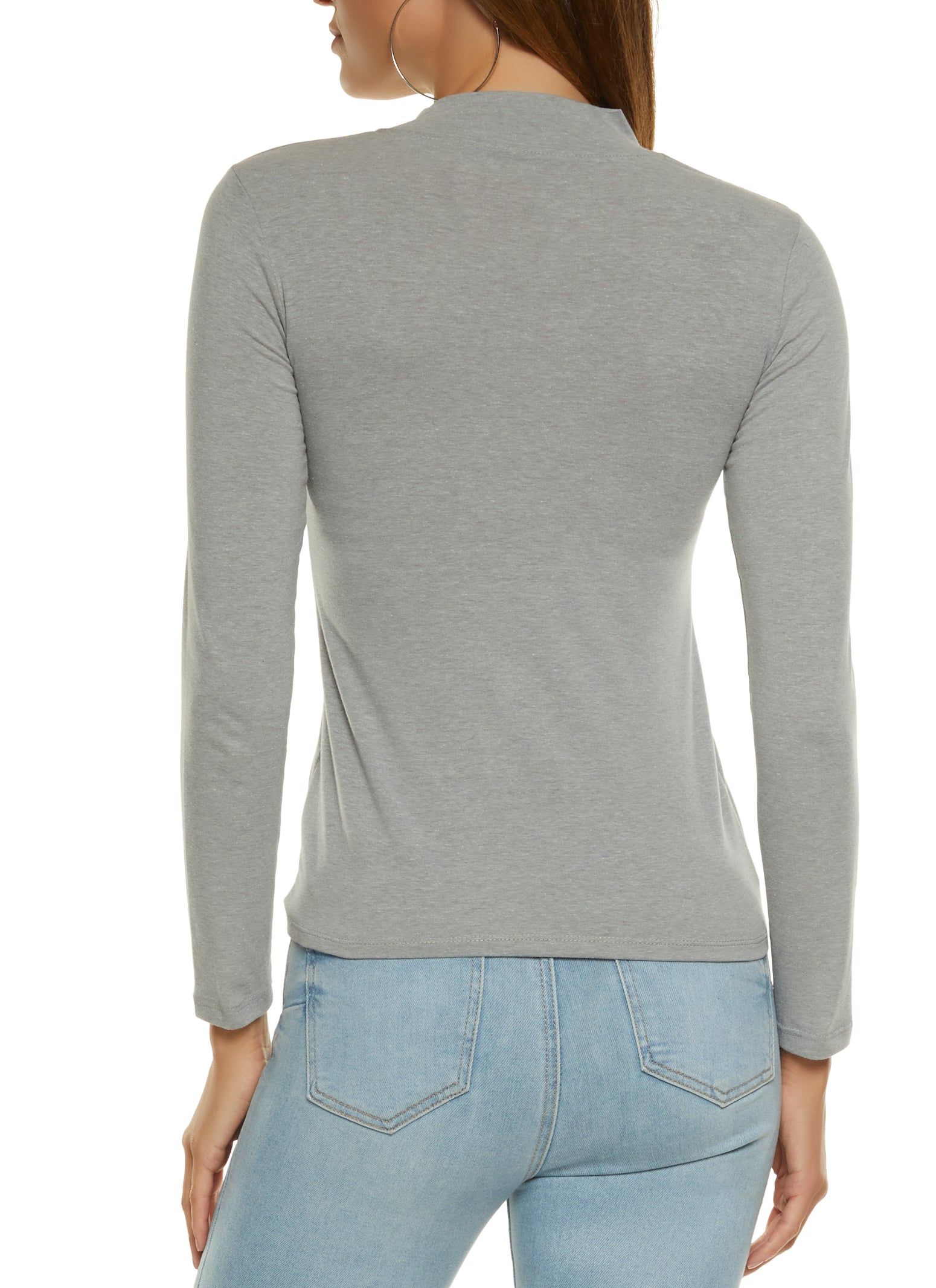 Solid Mock Neck Long Sleeve Tee sold by Rainbow product image thumbnail 2