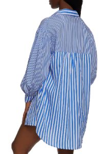 Oversized Color Block Striped Button Front Shirt sold by Rainbow