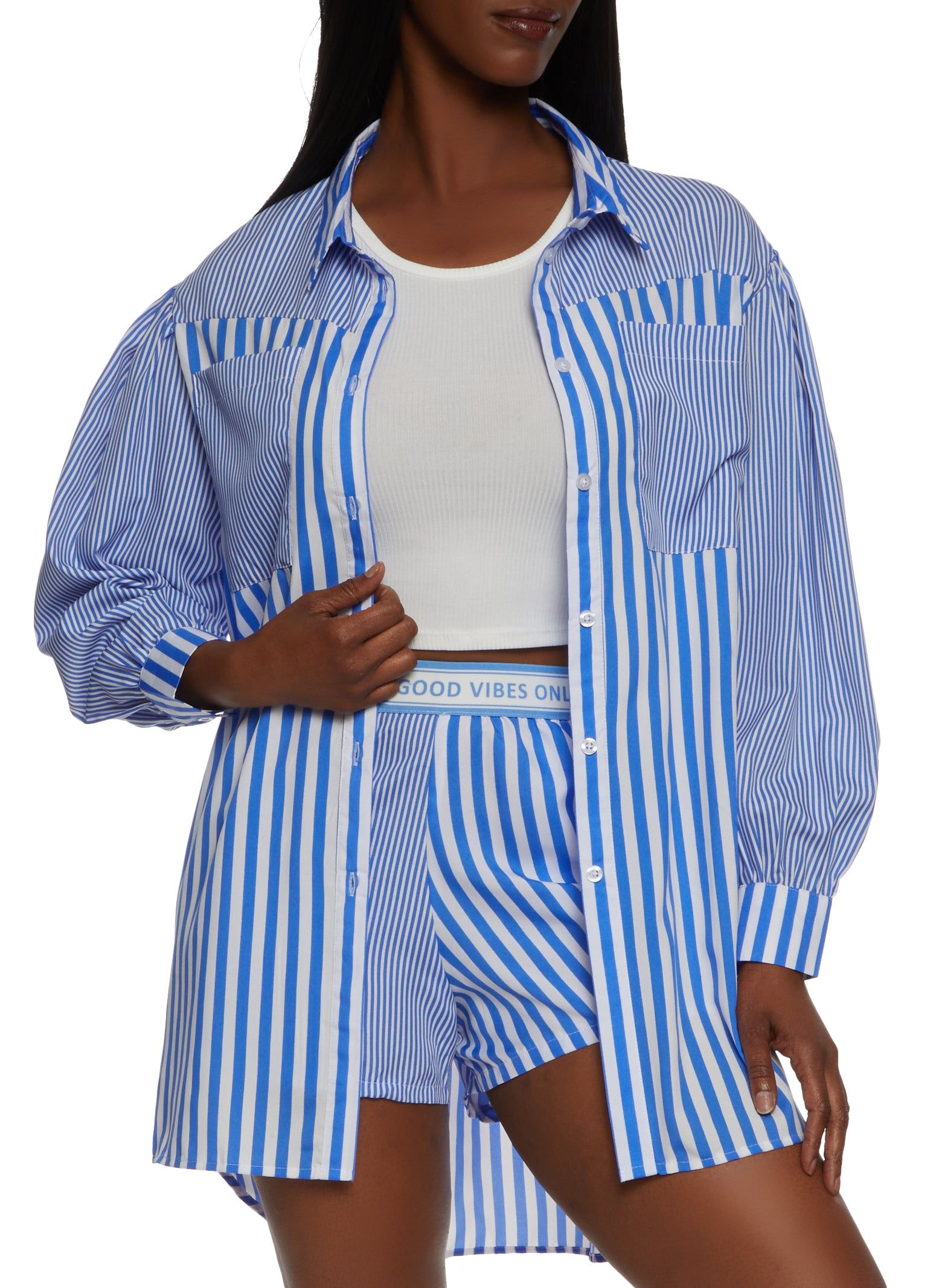 Oversized Color Block Striped Button Front Shirt sold by Rainbow