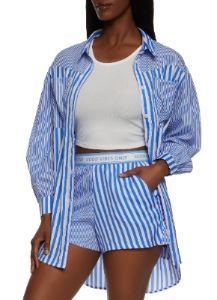 Oversized Color Block Striped Button Front Shirt sold by Rainbow