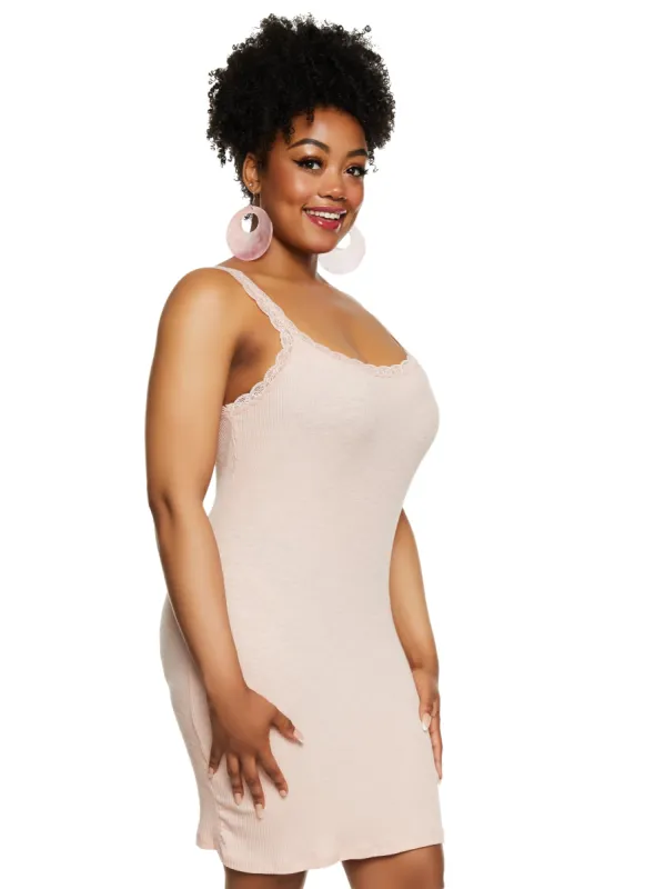 Plus Size Haute Monde Rib Knit Lace Trim Tank Dress sold by Rainbow