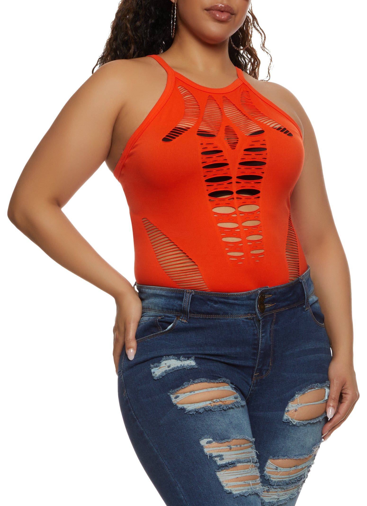 Plus Size Laser Cut Seamless Bodysuit sold by Rainbow product image thumbnail 2