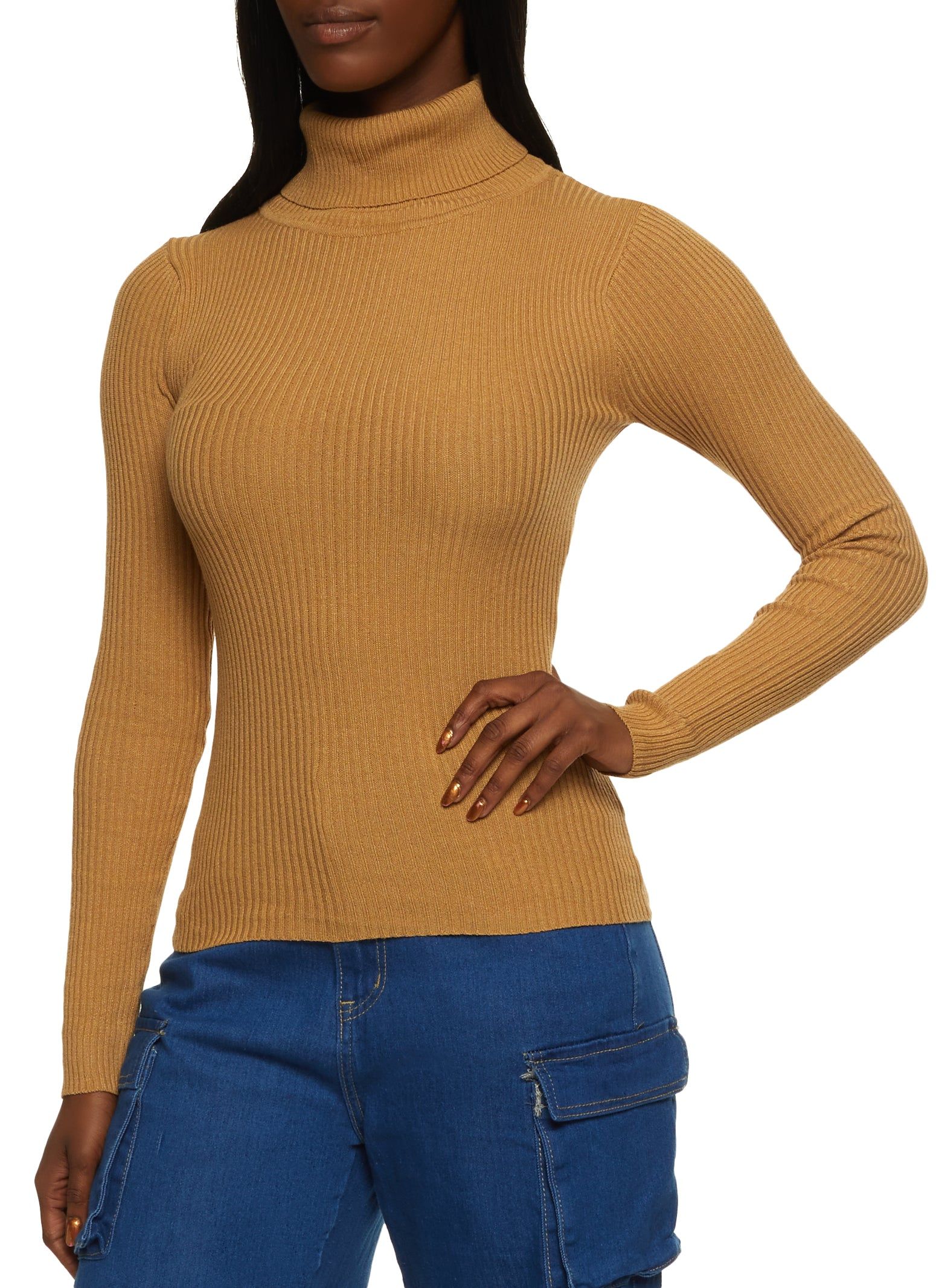 Solid Ribbed Turtleneck Top sold by Rainbow