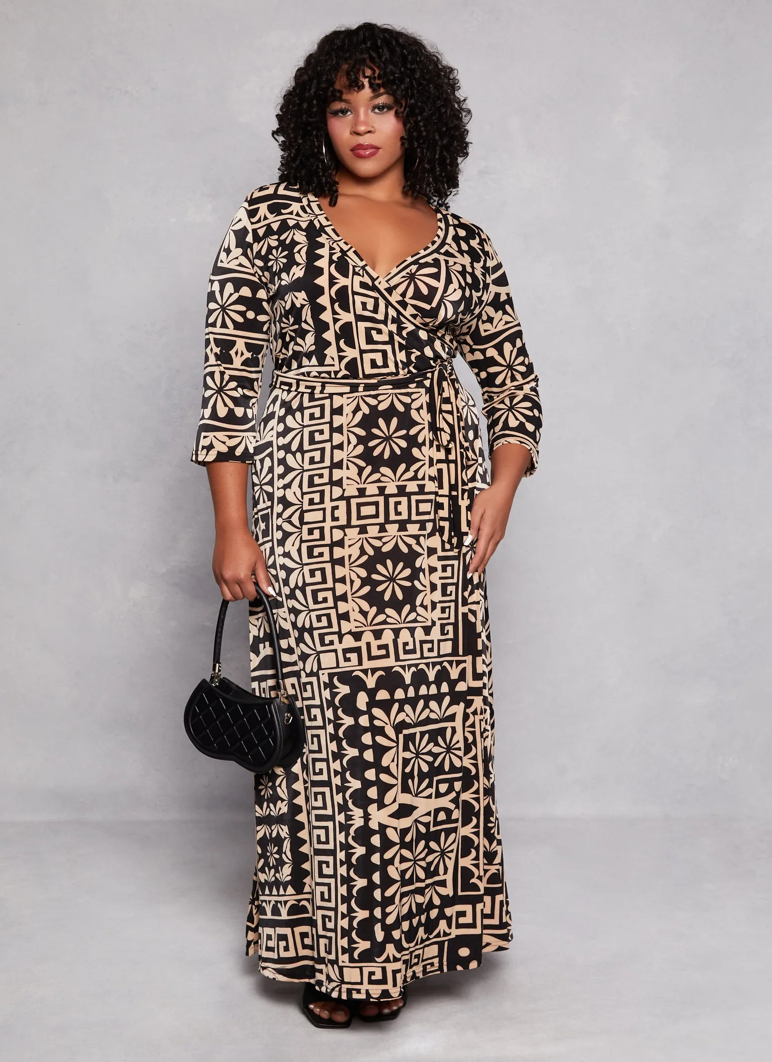 Plus Size Border Print Faux Wrap Maxi Dress sold by Rainbow product image thumbnail 2