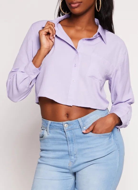 Poplin Cropped Button Front Shirt sold by Rainbow