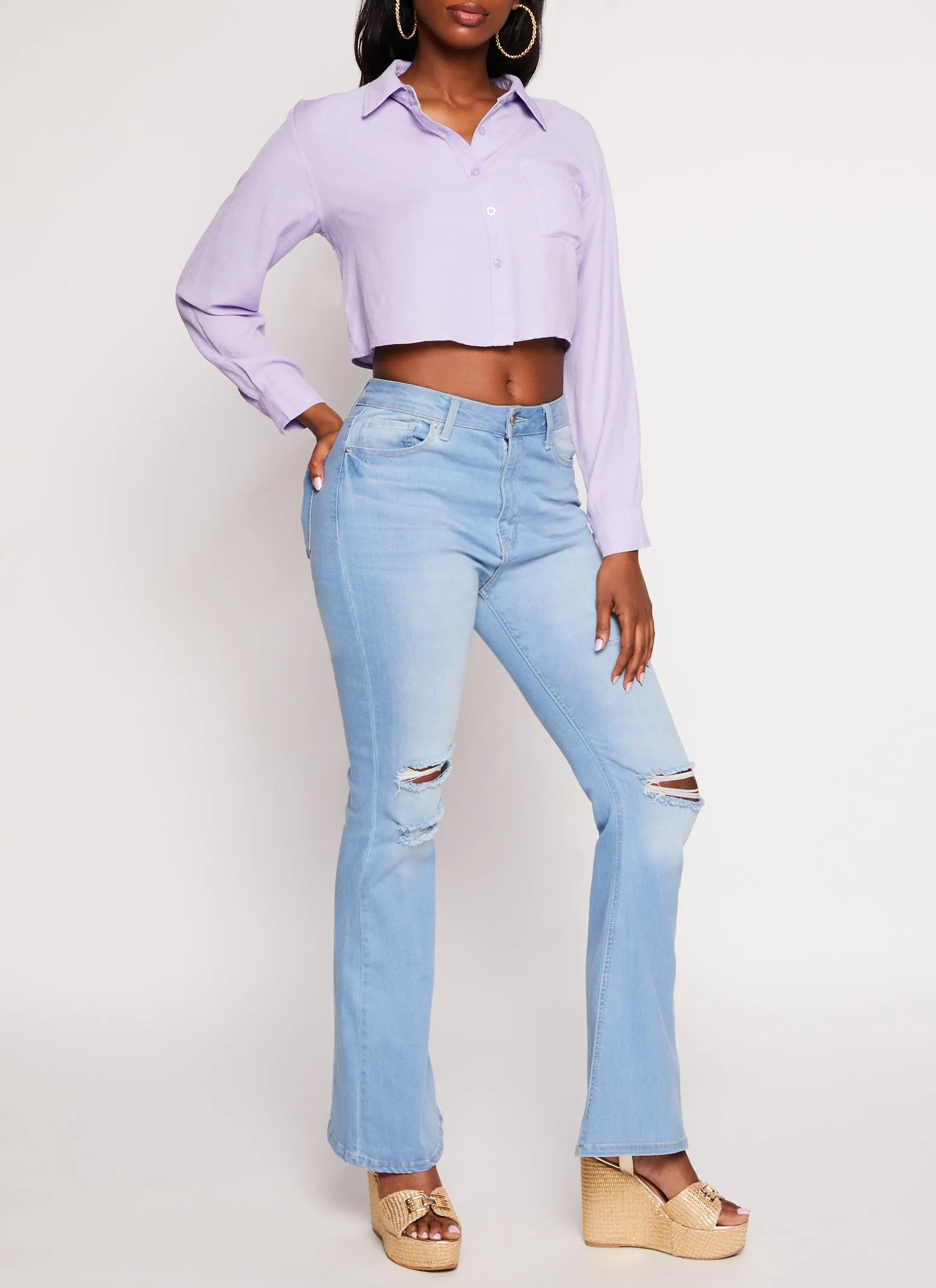 Poplin Cropped Button Front Shirt sold by Rainbow product image thumbnail 2