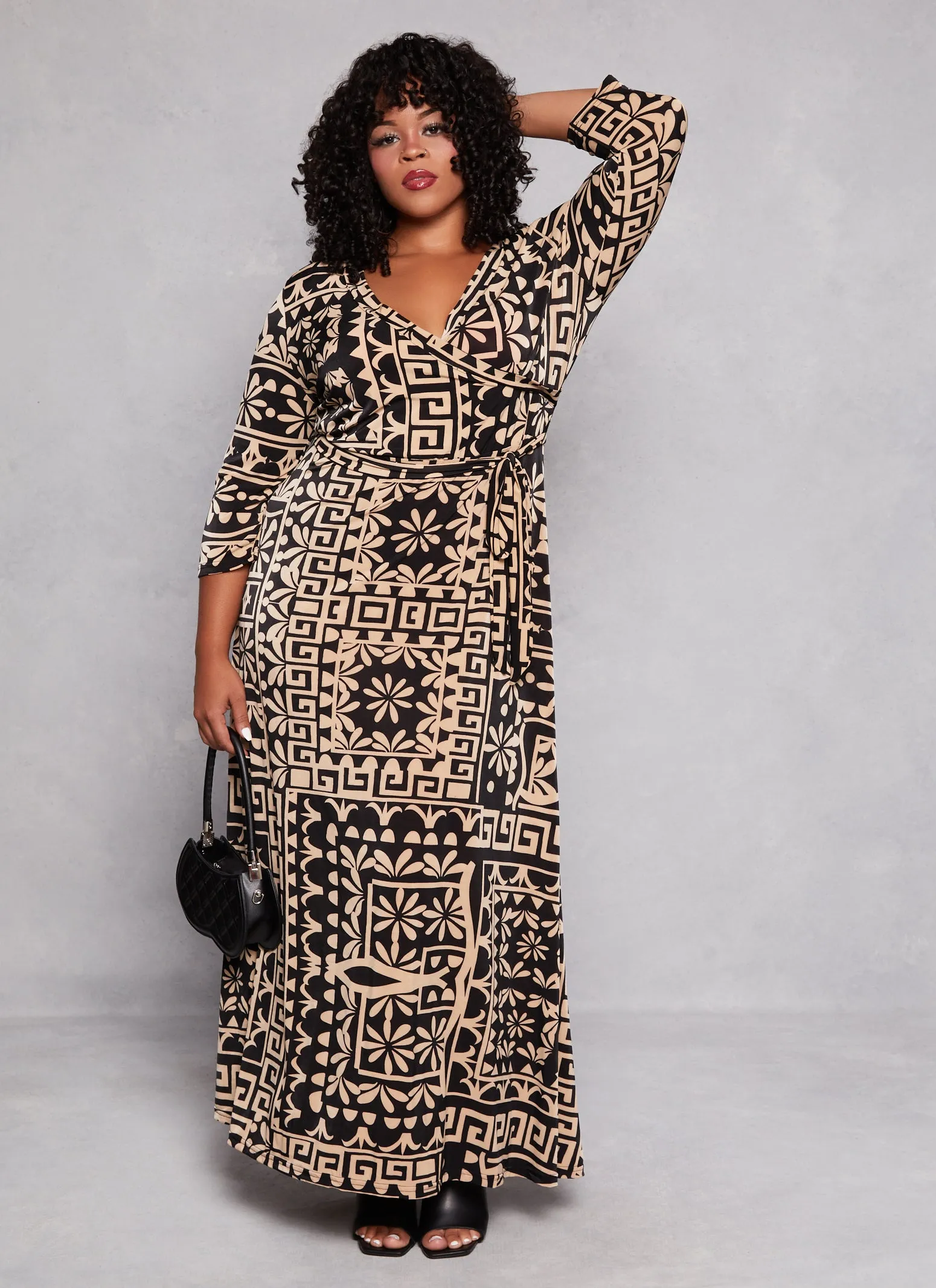 Plus Size Border Print Faux Wrap Maxi Dress sold by Rainbow