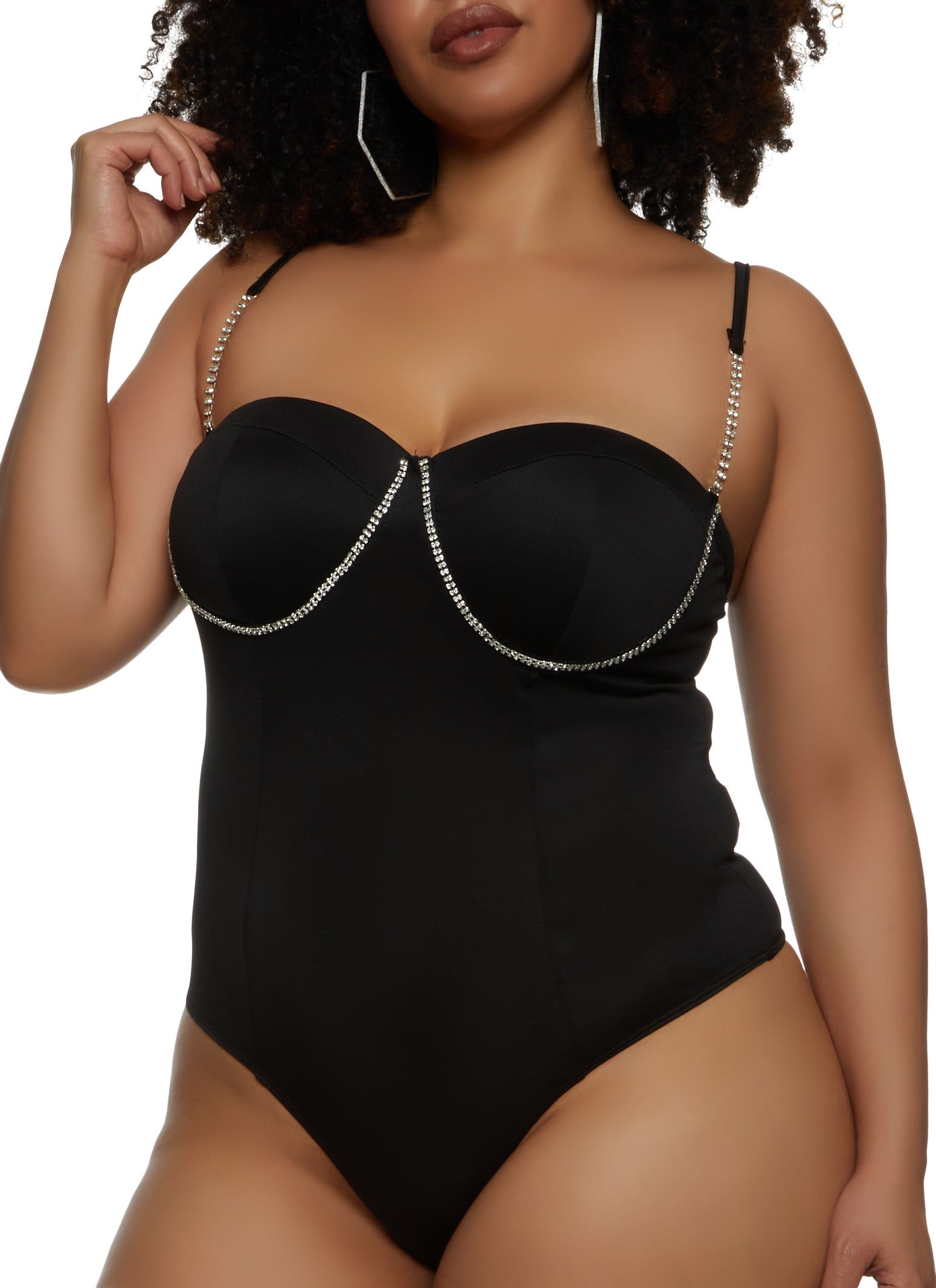Plus Size Rhinestone Detail Bustier Bodysuit sold by Rainbow